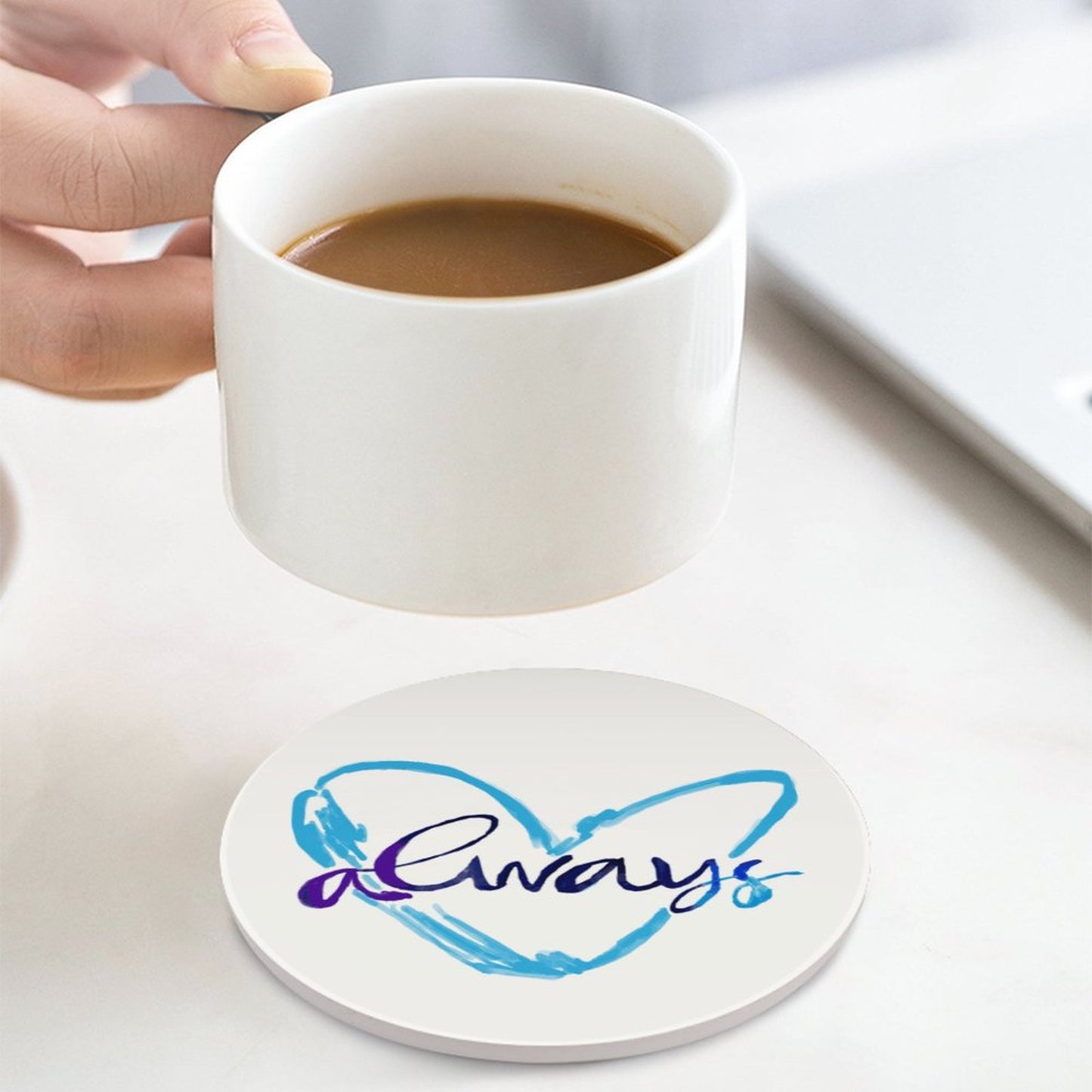 Always Heart Round Ceramic Coaster Sets