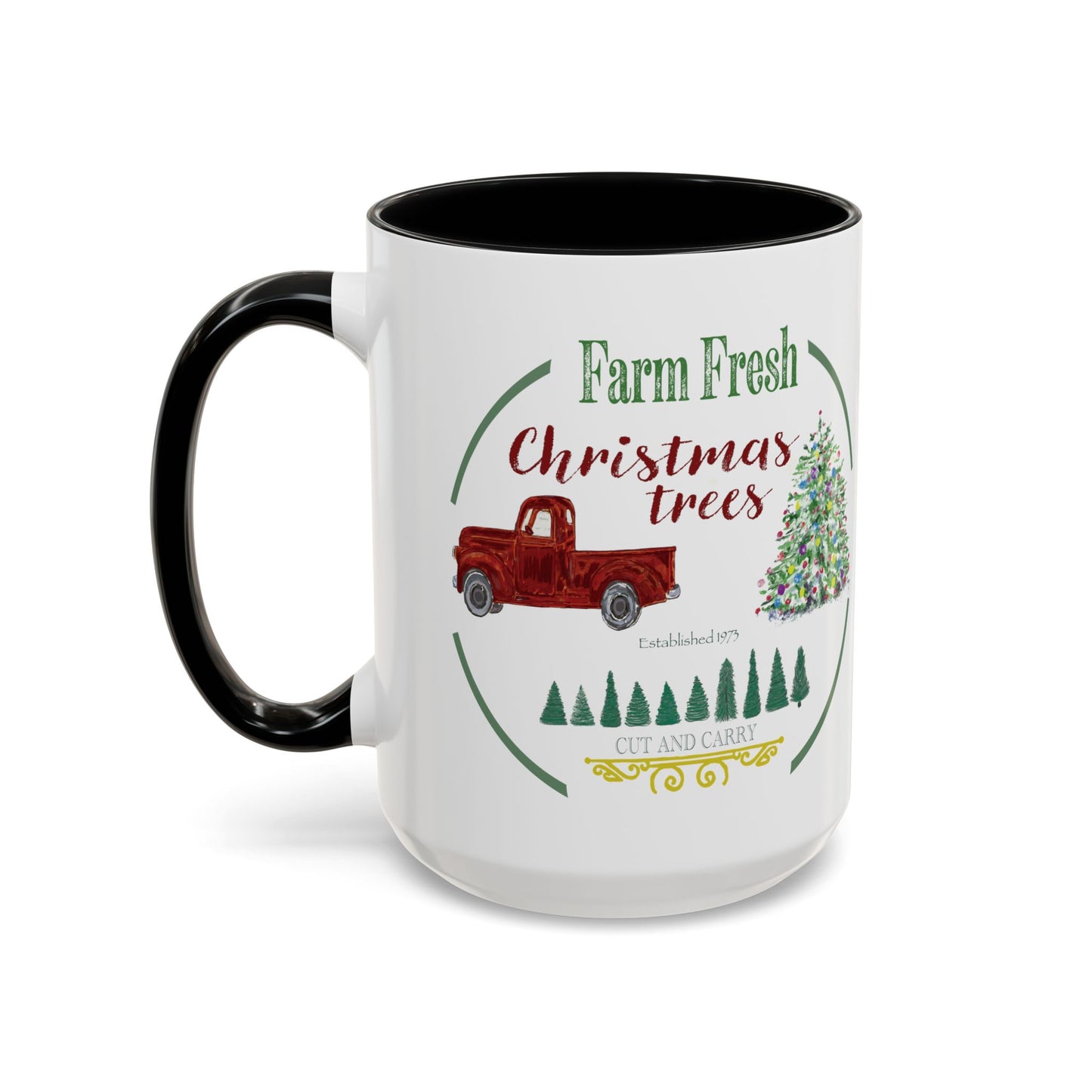 Christmas Tree Farm Two Tone Accent Coffee Mug (11 oz & 15 oz)