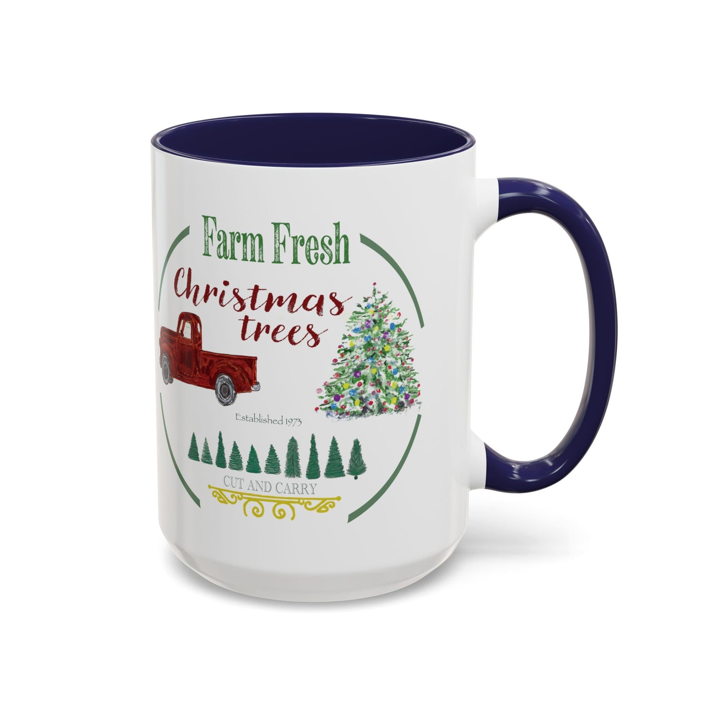 Christmas Tree Farm Two Tone Accent Coffee Mug (11 oz & 15 oz)