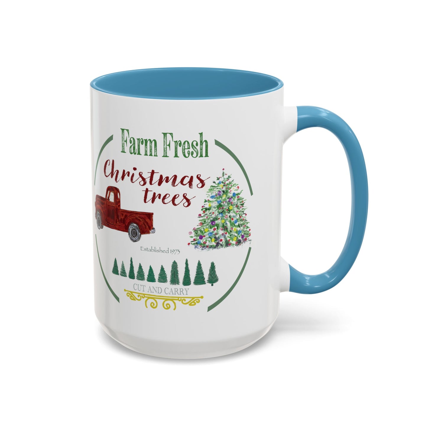 Christmas Tree Farm Two Tone Accent Coffee Mug (11 oz & 15 oz)