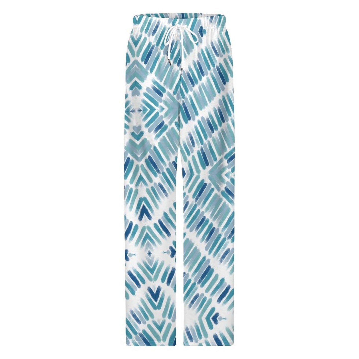 170gsm Faux Cotton Drawstring Women Wide Leg Pajamas Pants LM072 (All - Over Printing) - Blue Cava