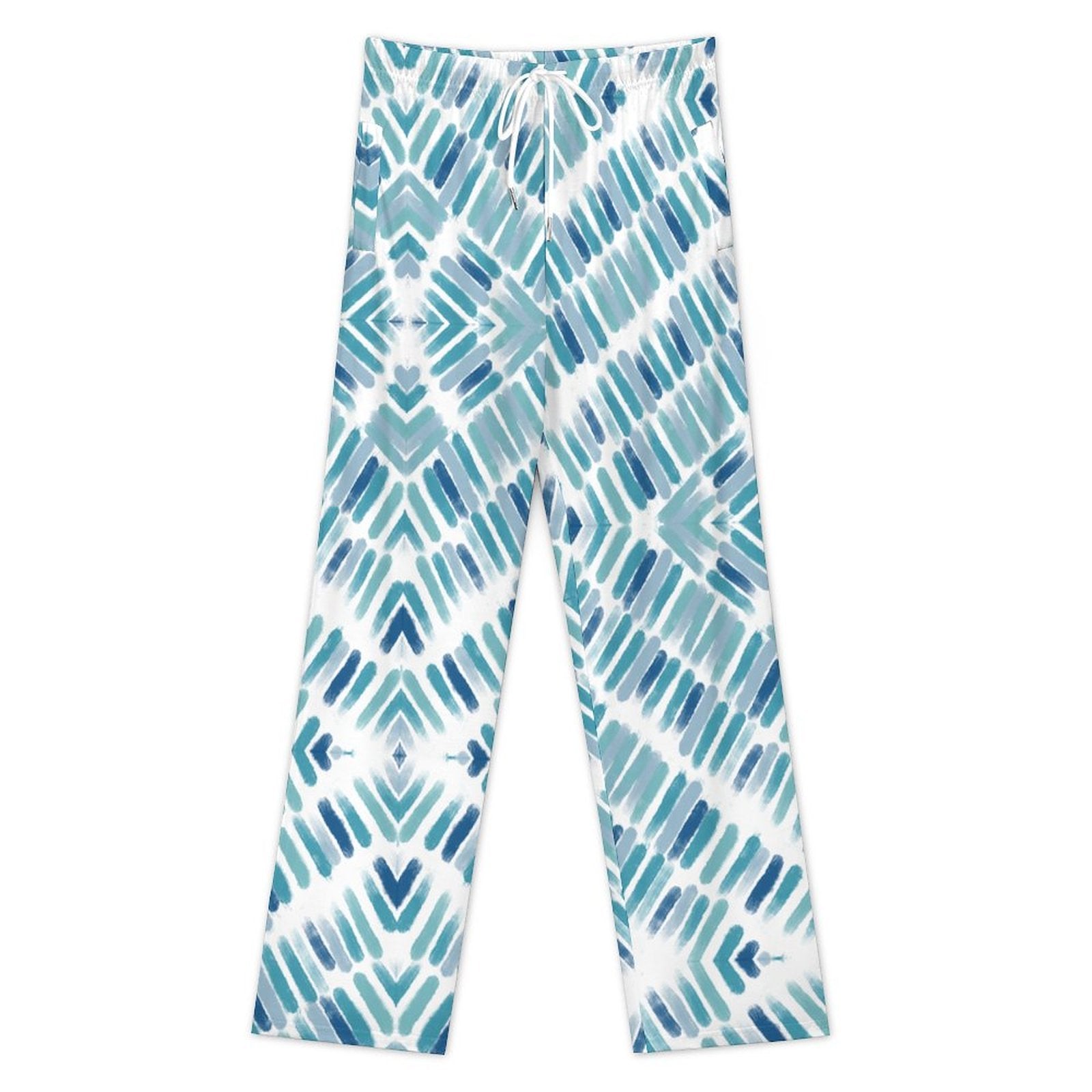 170gsm Faux Cotton Drawstring Women Wide Leg Pajamas Pants LM072 (All - Over Printing) - Blue Cava