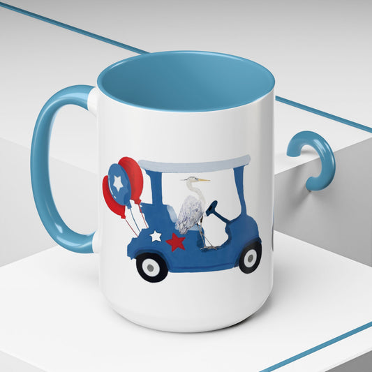 Egret Golf Cart Two Tone Coffee Mug (11oz & 15oz) - Blue Cava