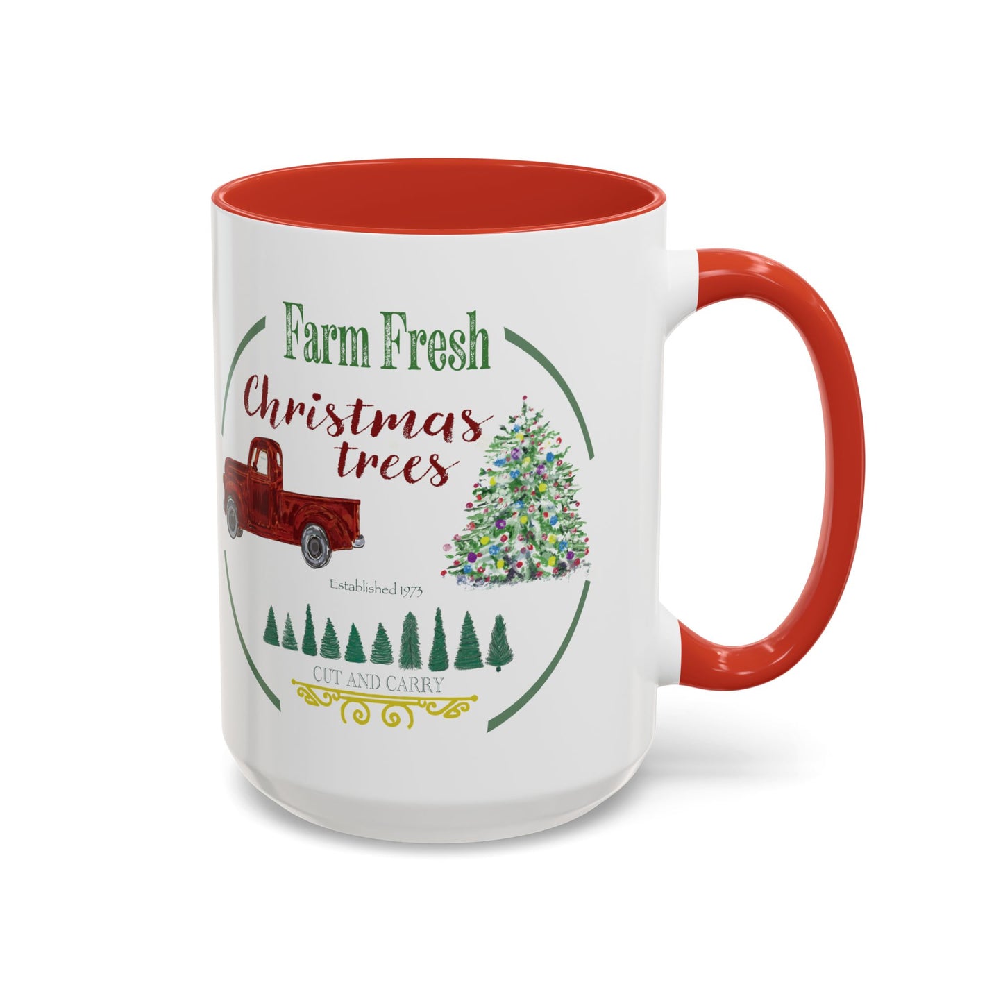 Christmas Tree Farm Two Tone Accent Coffee Mug (11 oz & 15 oz)