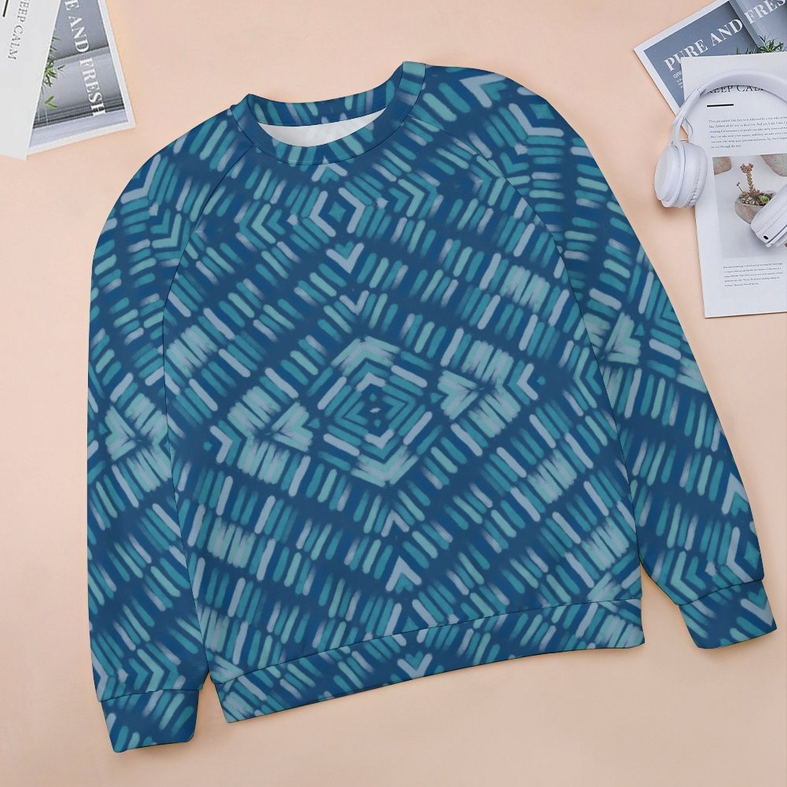 280gsm Custom Sweatshirt Designs Raglan Style RHDEC2 (All - Over Printing) - Blue Cava