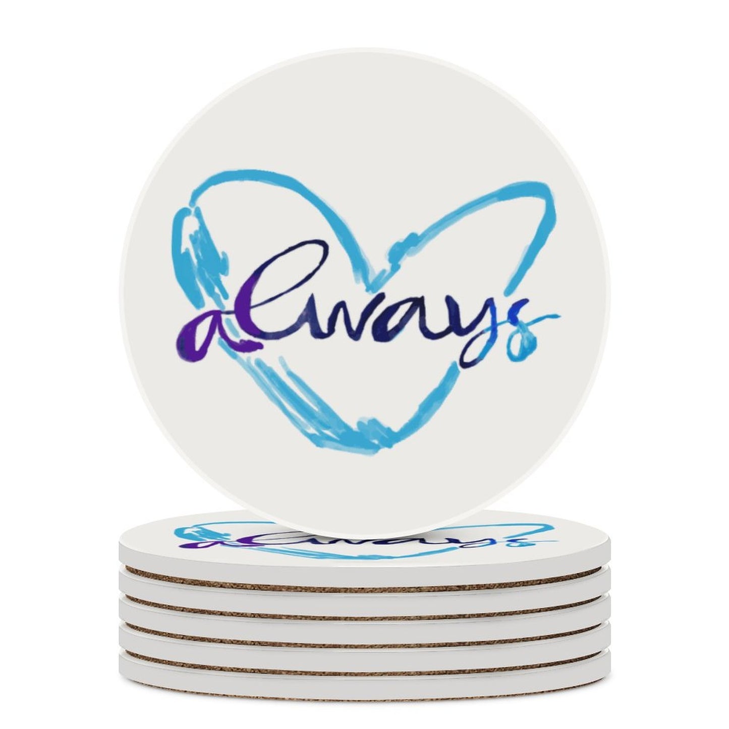 Always Heart Round Ceramic Coaster Sets