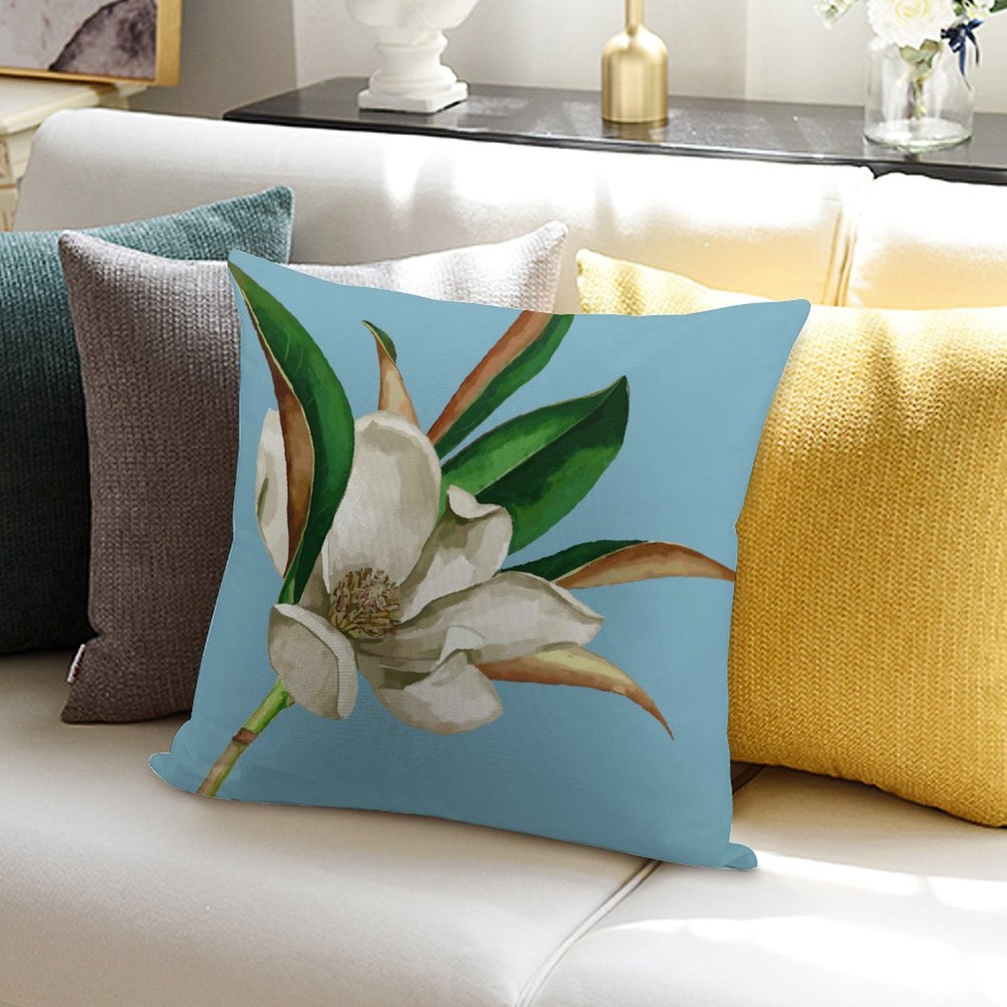 Magnolia Square Plush Throw Pillowcase