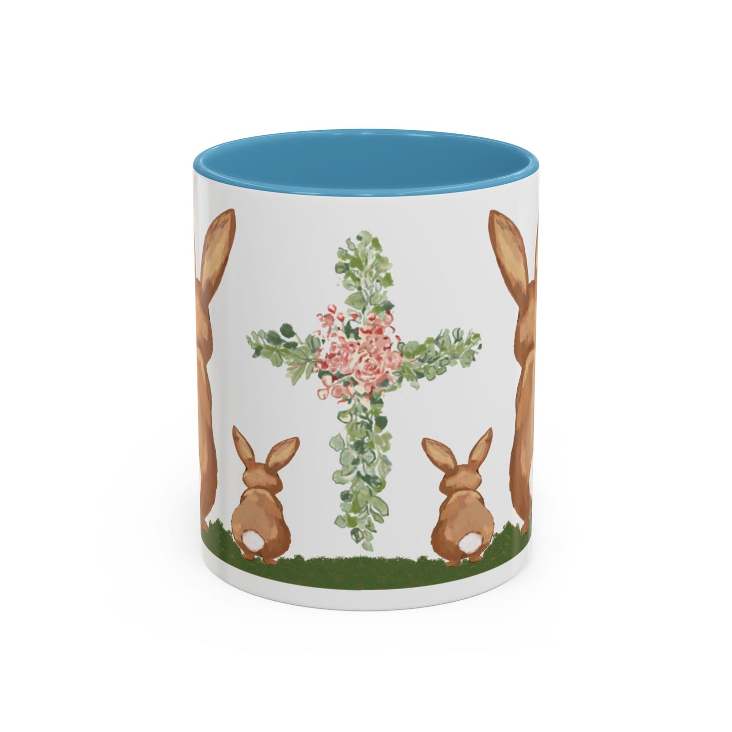 Bunny Love Easter Cross Accent Coffee Mug (11 oz & 15 oz) - Blue Cava