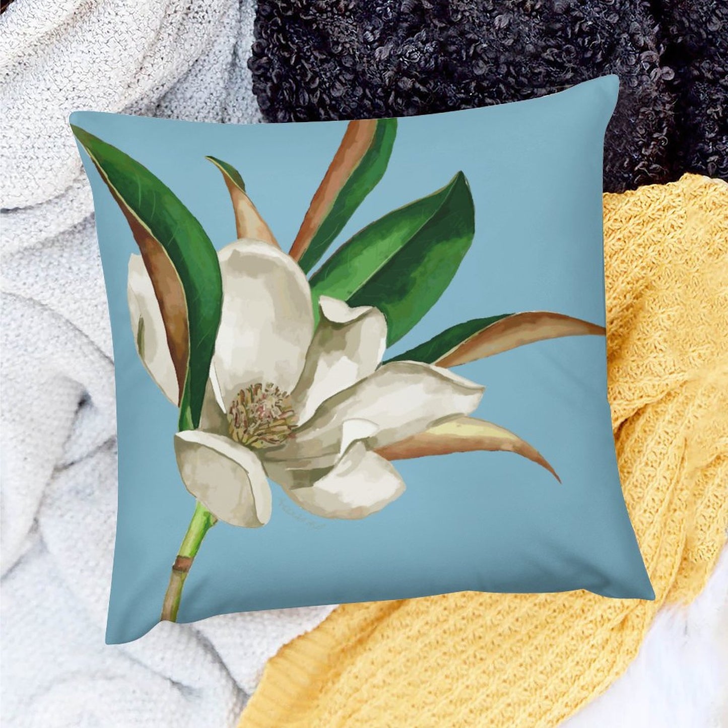 Magnolia Square Plush Throw Pillowcase