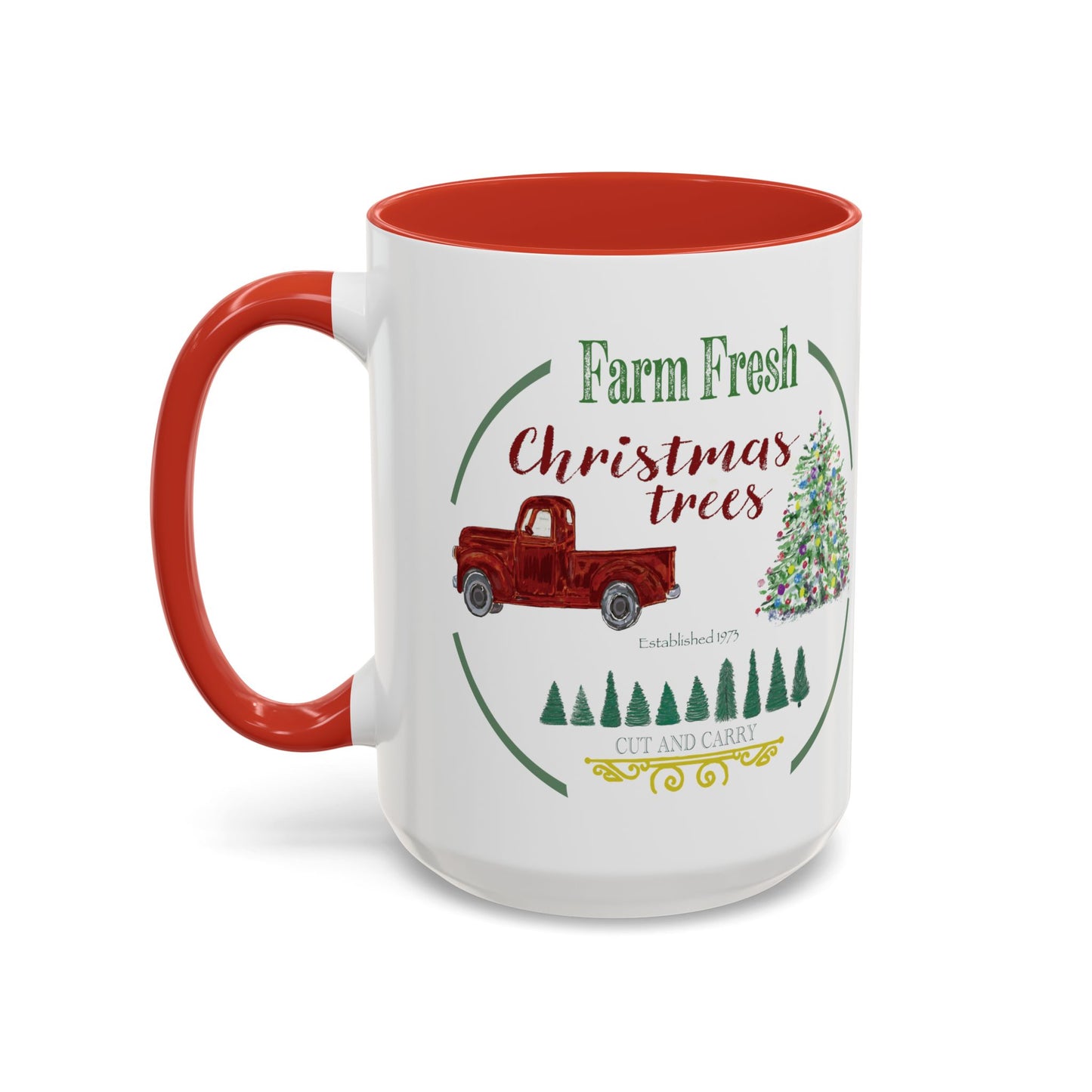 Christmas Tree Farm Two Tone Accent Coffee Mug (11 oz & 15 oz)