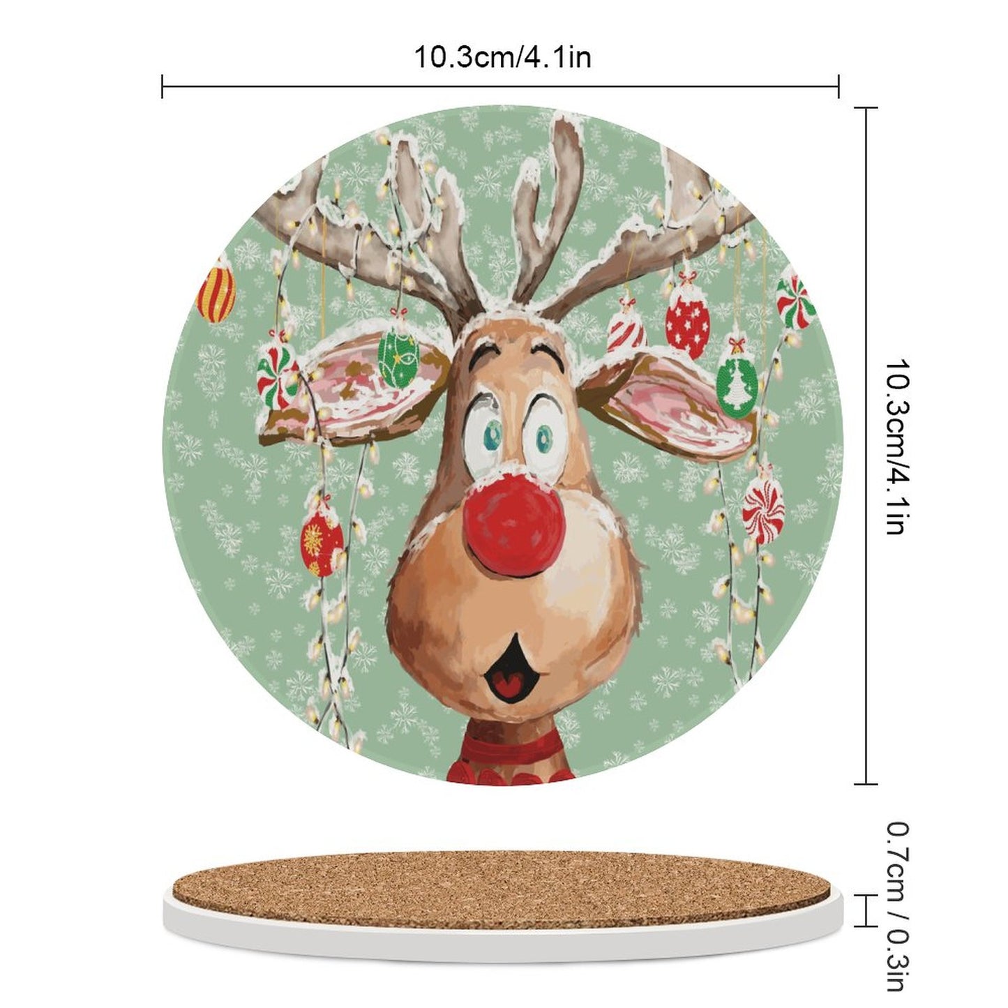 "Pedro" Reindeer Round Ceramic Coaster Sets