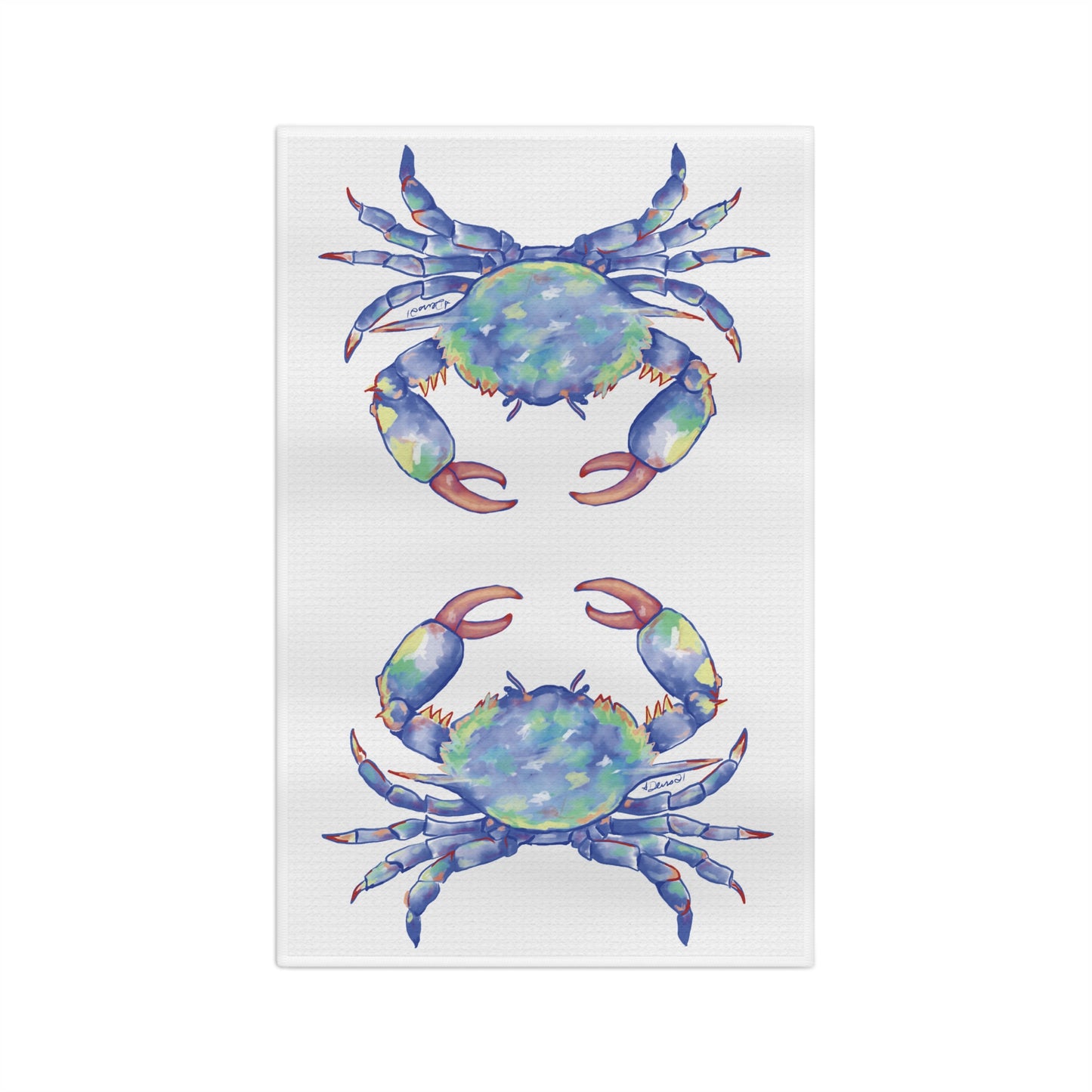 Blue Crab Microfiber Waffle Towel (White)