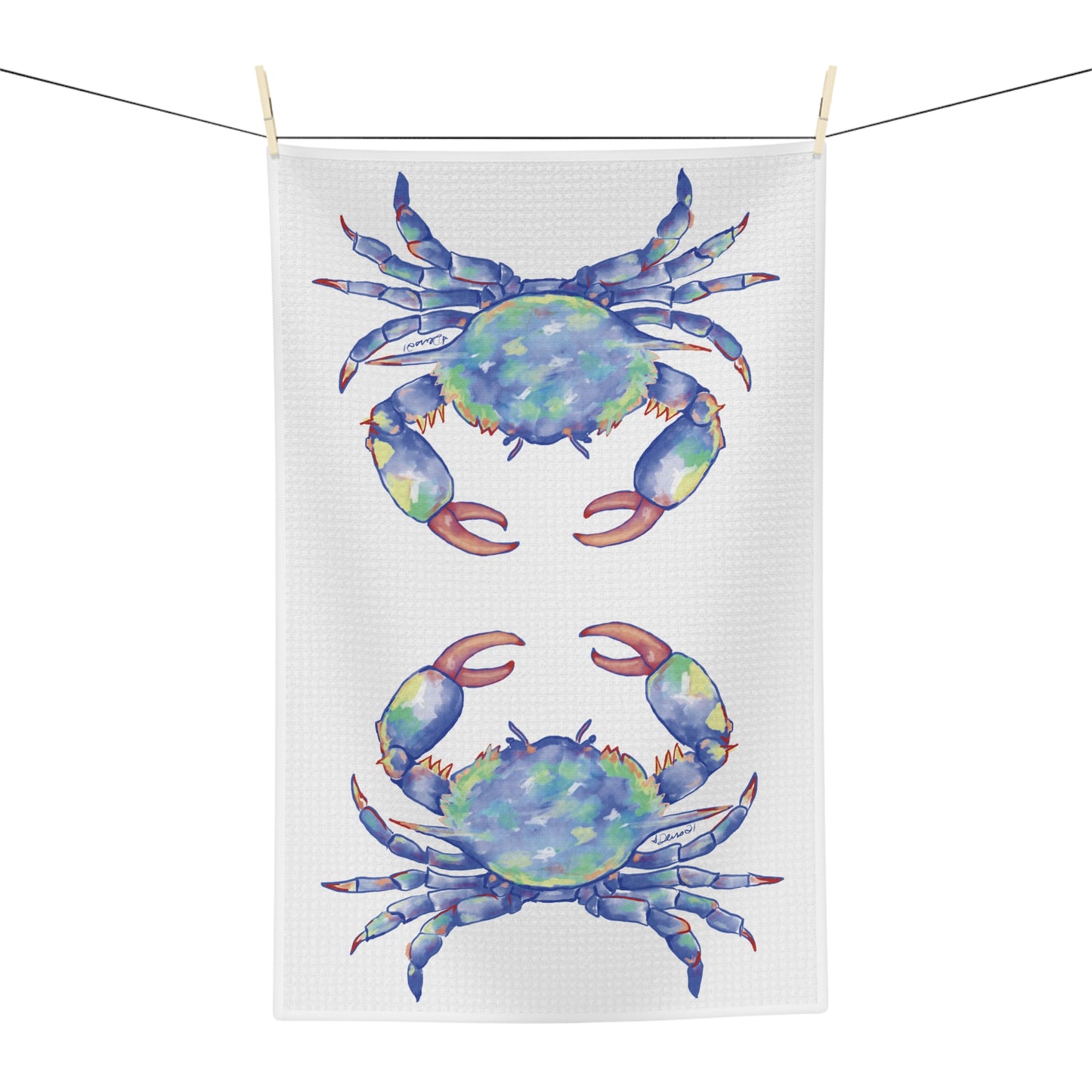 Blue Crab Microfiber Waffle Towel (White)