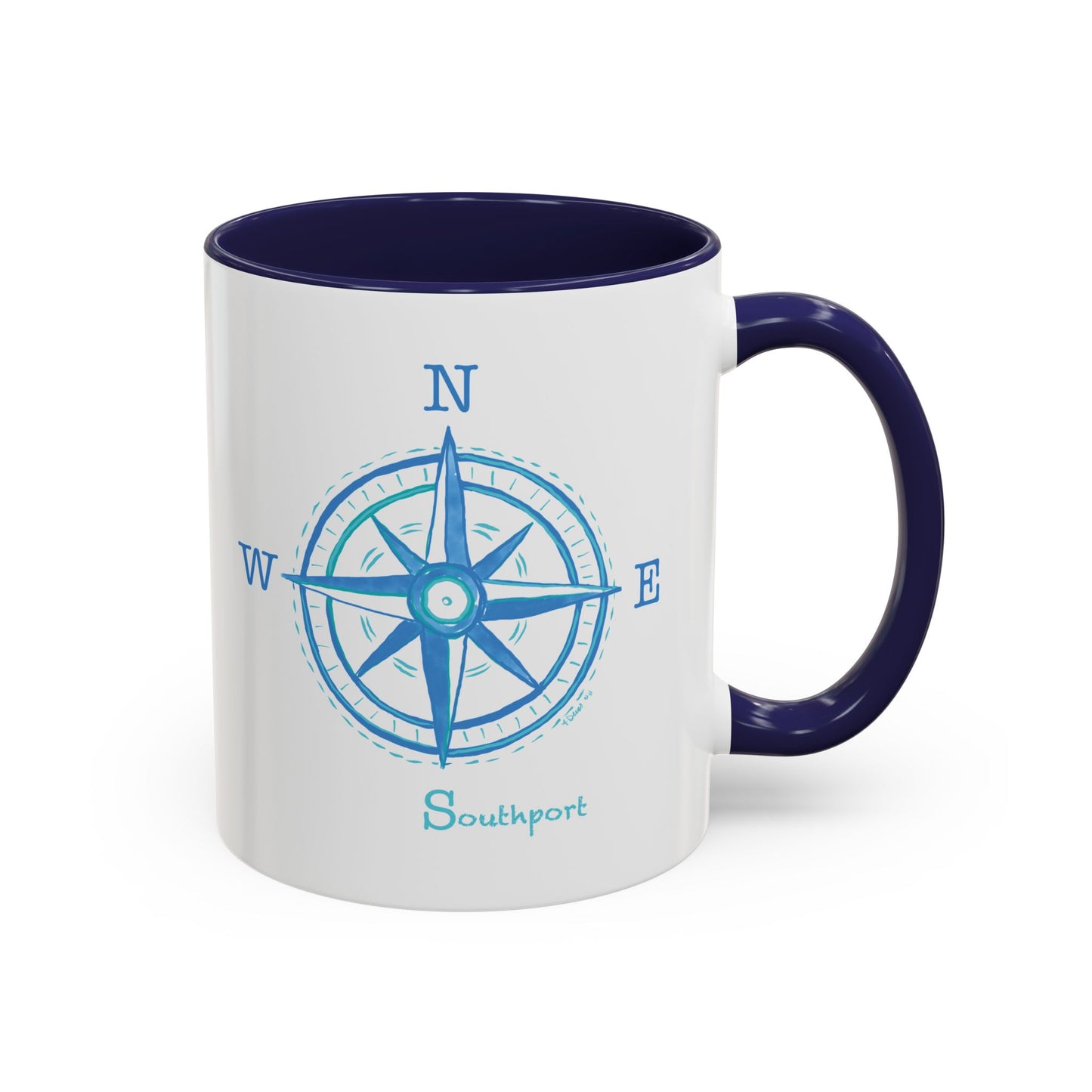 Southport Compass Accent Coffee Mug (11oz & 15oz) - Blue Cava