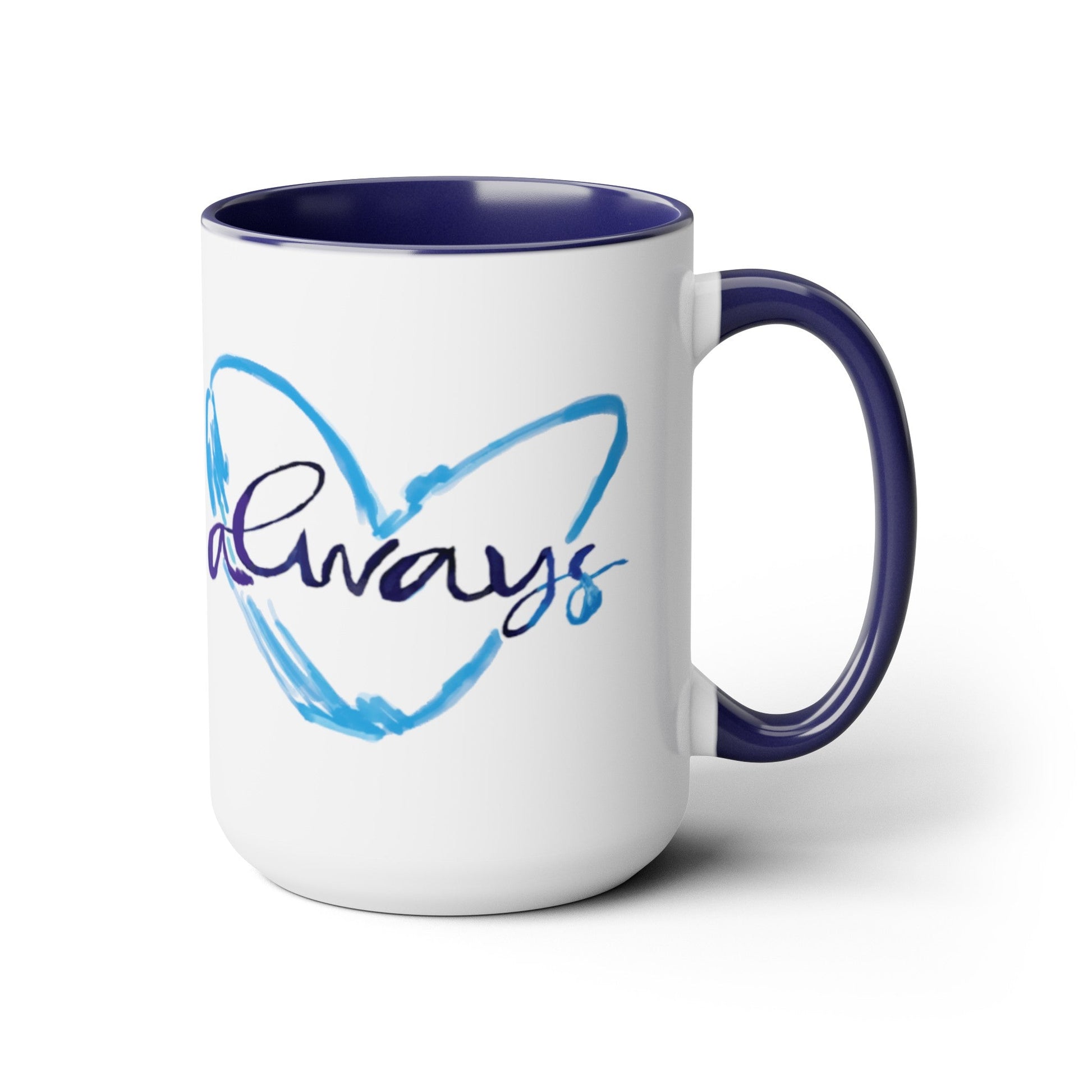 Always Heart Two-Tone Coffee Mugs, 15oz - Blue Cava