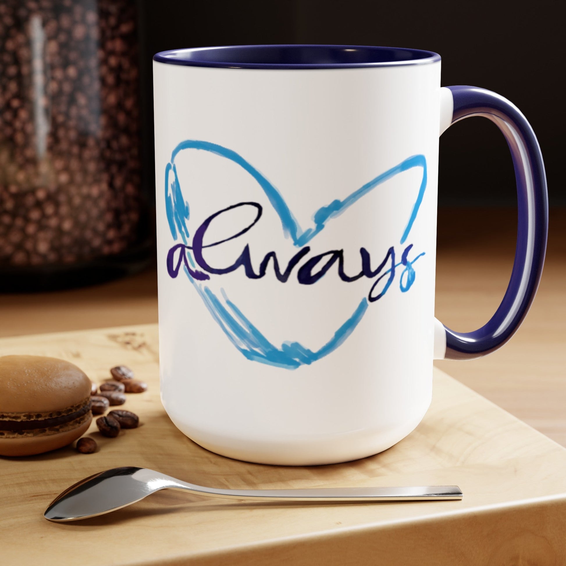 Always Heart Two-Tone Coffee Mugs, 15oz - Blue Cava