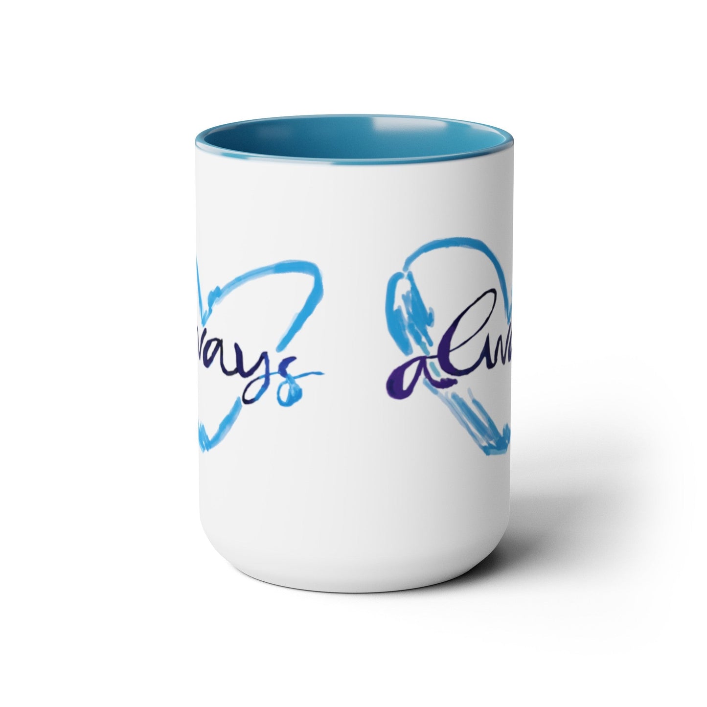 Always Heart Two-Tone Coffee Mugs, 15oz - Blue Cava