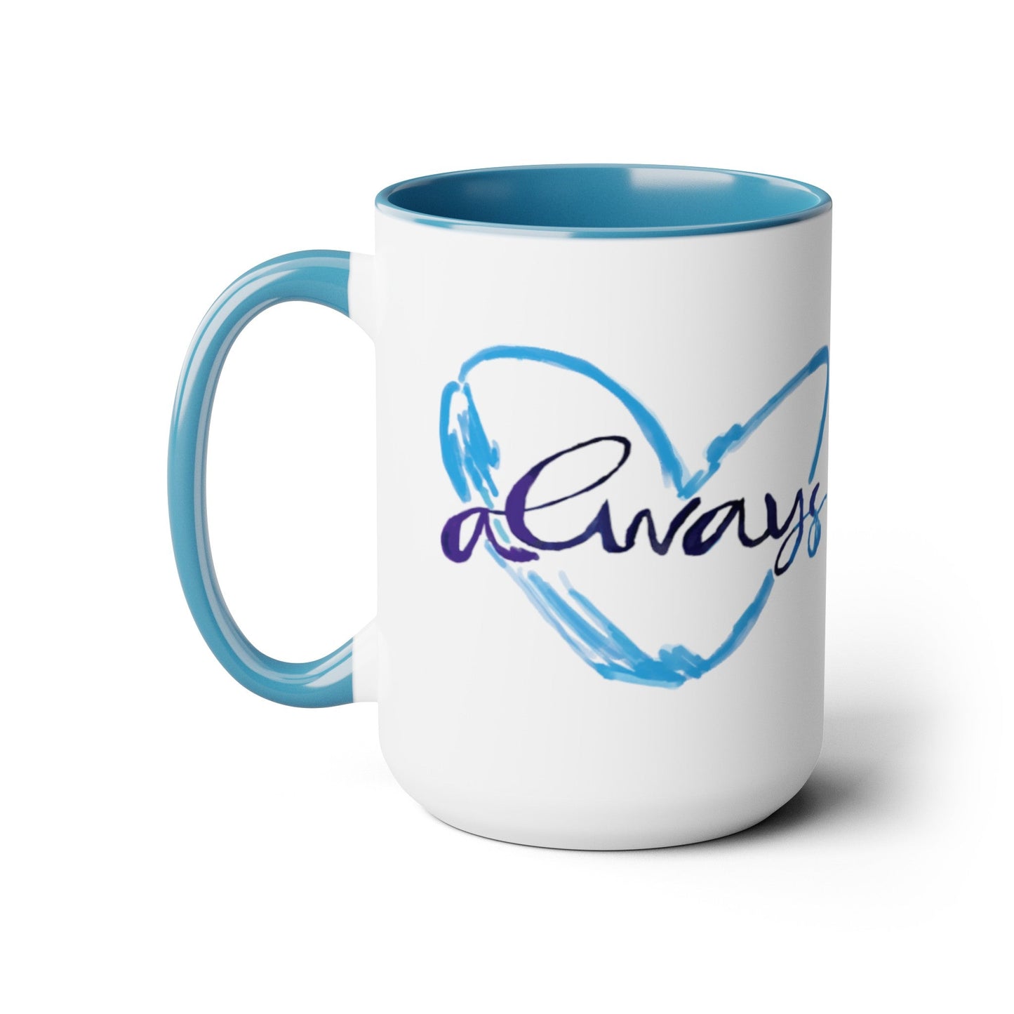 Always Heart Two-Tone Coffee Mugs, 15oz - Blue Cava