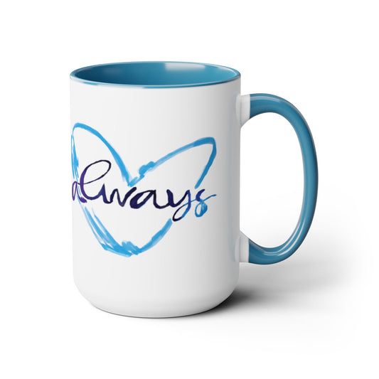 Always Heart Two-Tone Coffee Mugs, 15oz - Blue Cava