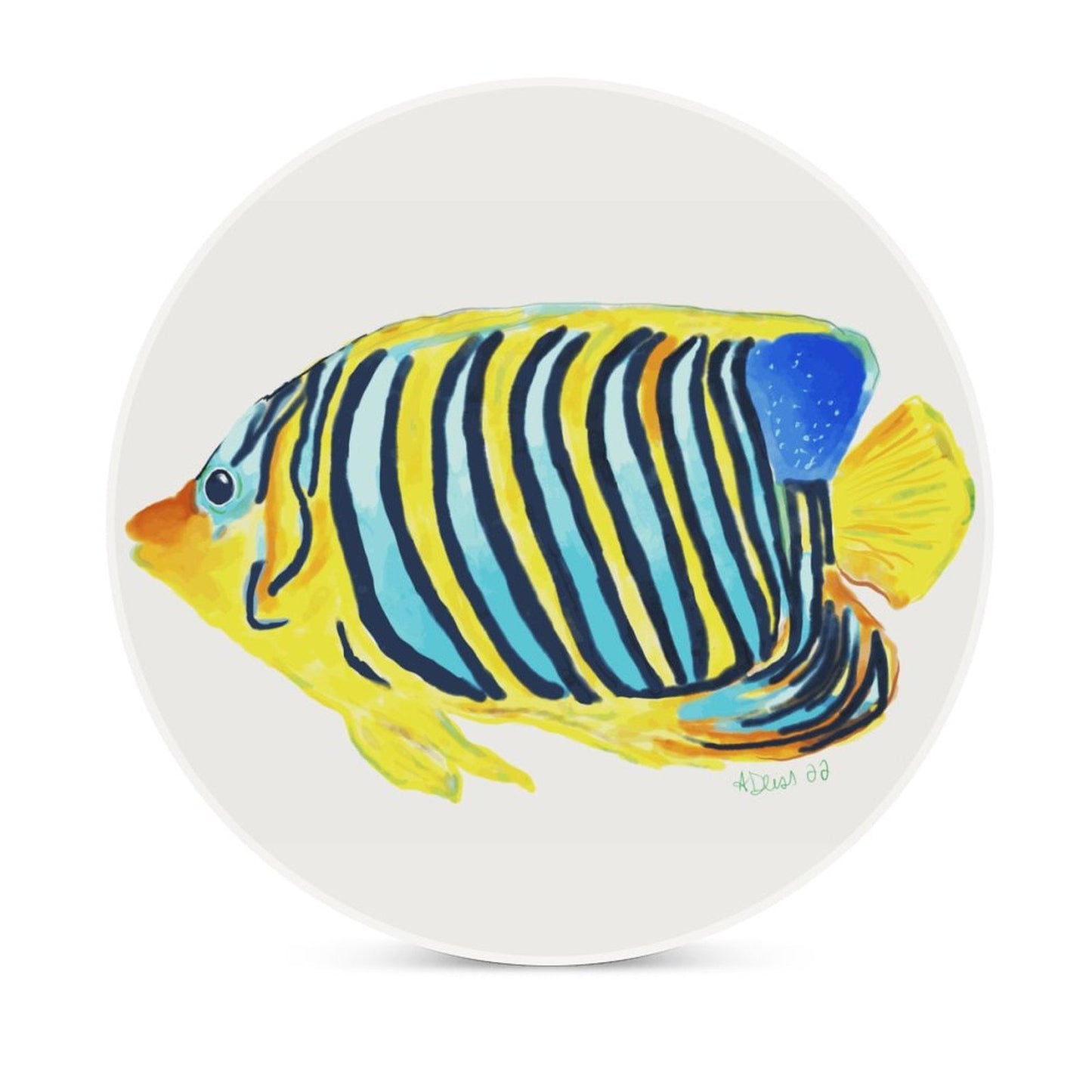 Angel Fish Round Ceramic Coaster Sets - Blue Cava