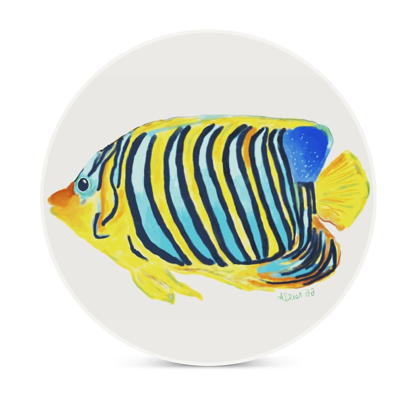 Angel Fish Round Ceramic Coaster Sets - Blue Cava