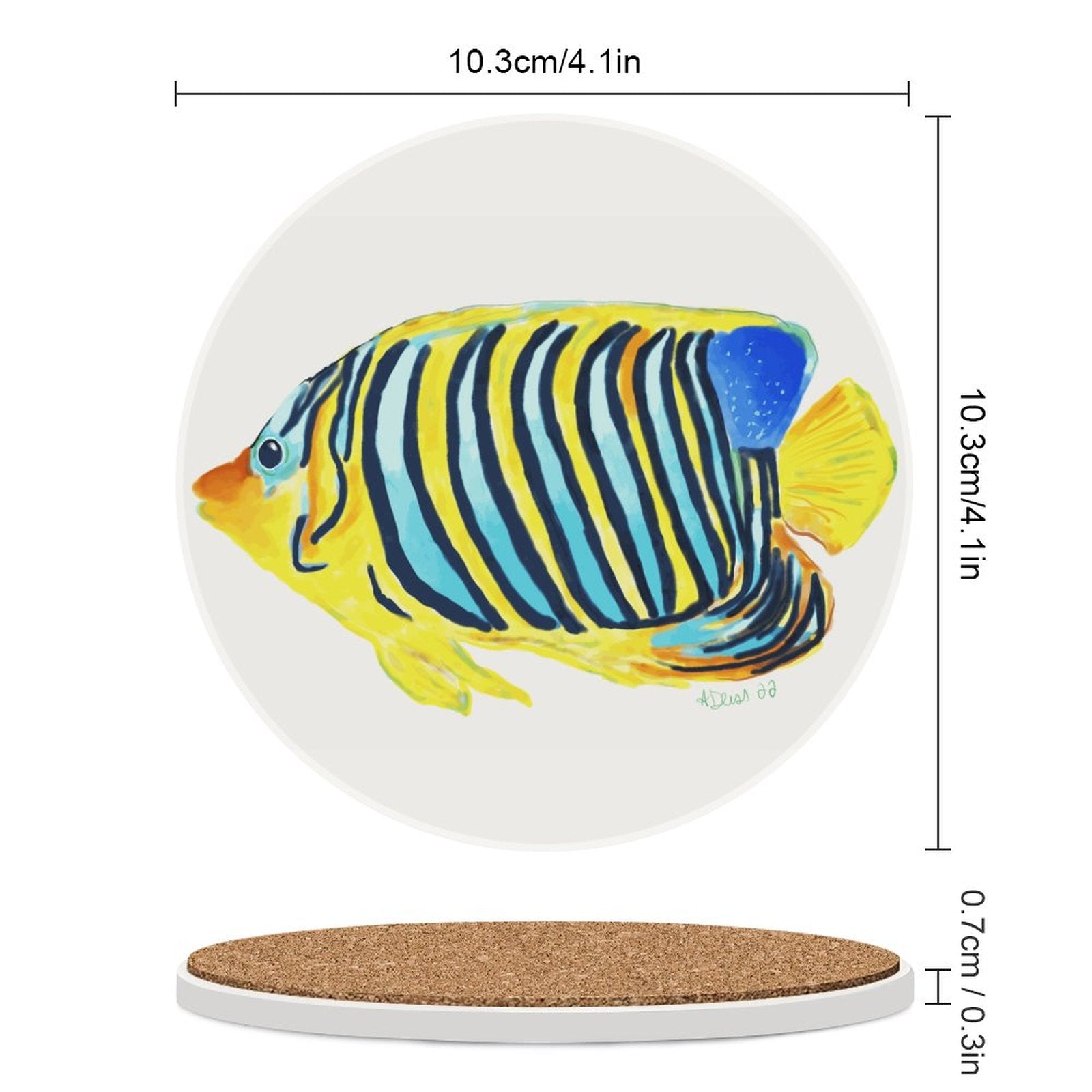 Angel Fish Round Ceramic Coaster Sets - Blue Cava