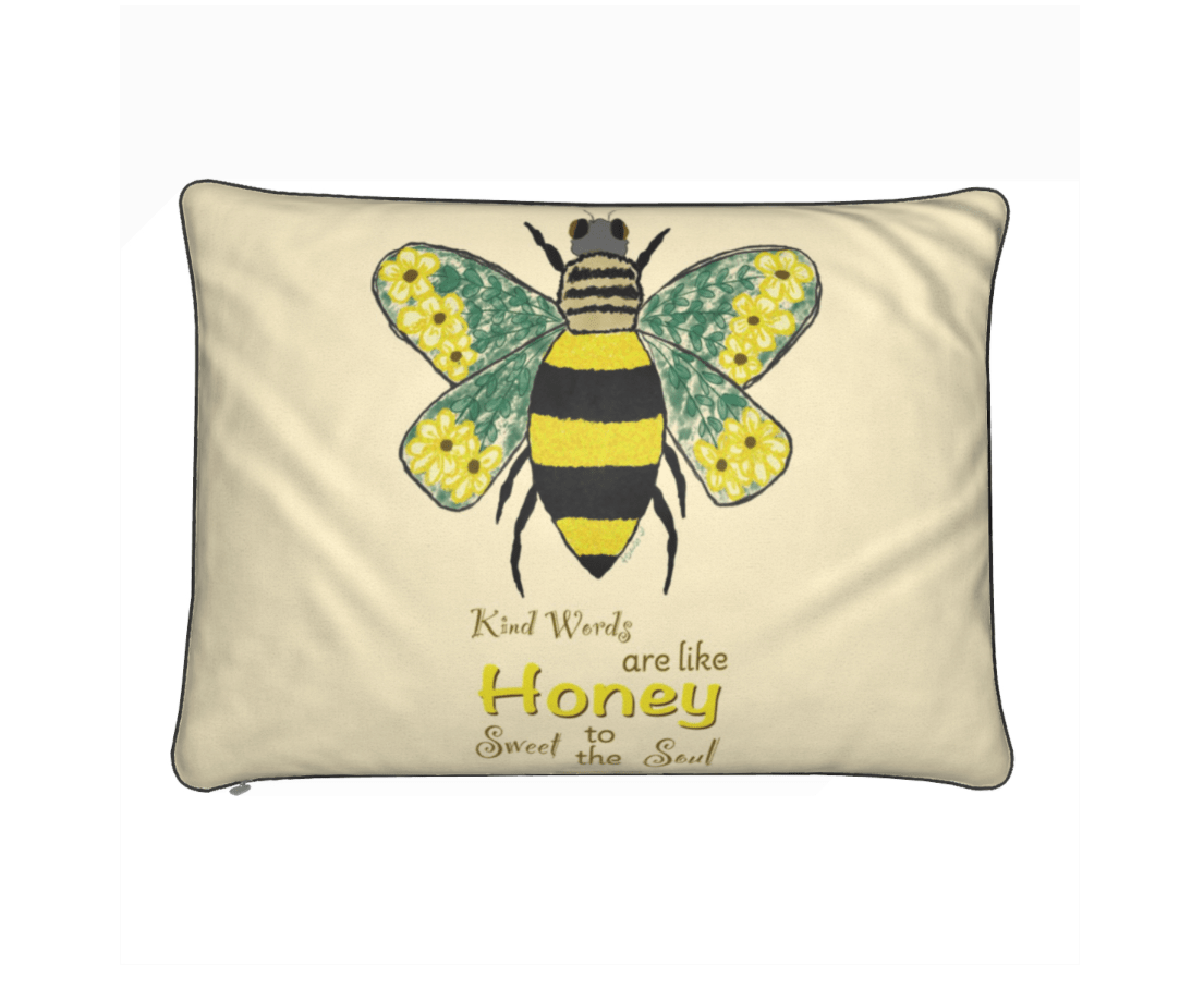 Bee Flower Proverbs Pillow - Blue Cava