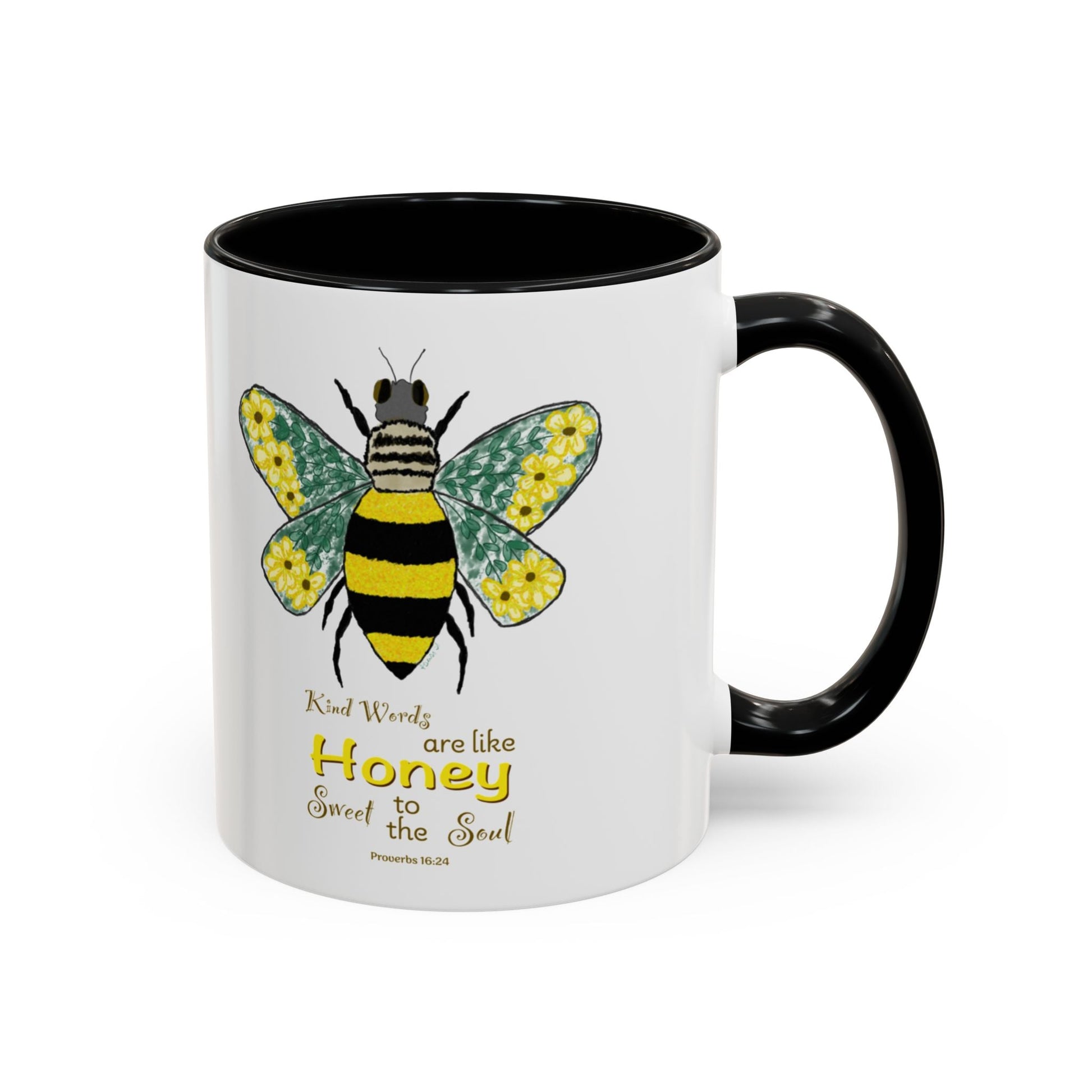 Bee Flower Two Tone Accent Coffee Mug (11 oz & 15 oz) - Blue Cava