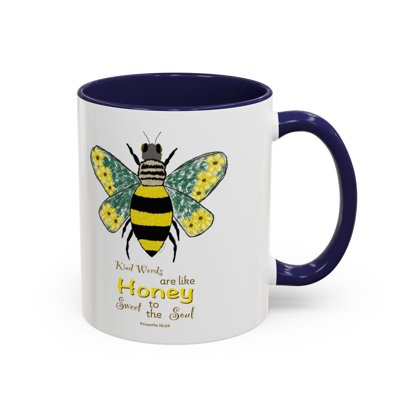 Bee Flower Two Tone Accent Coffee Mug (11 oz & 15 oz) - Blue Cava