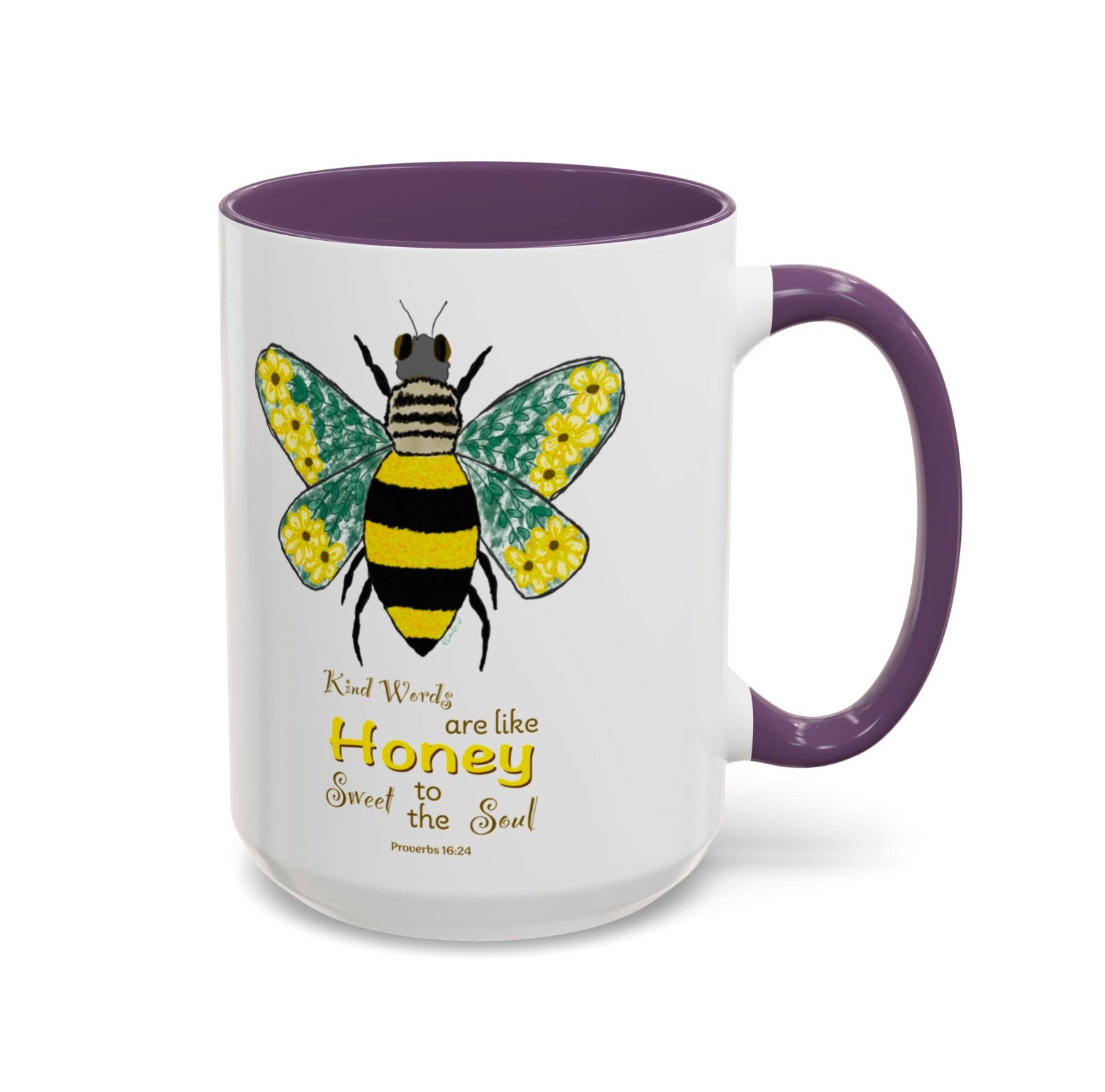 Bee Flower Two Tone Accent Coffee Mug (11 oz & 15 oz) - Blue Cava