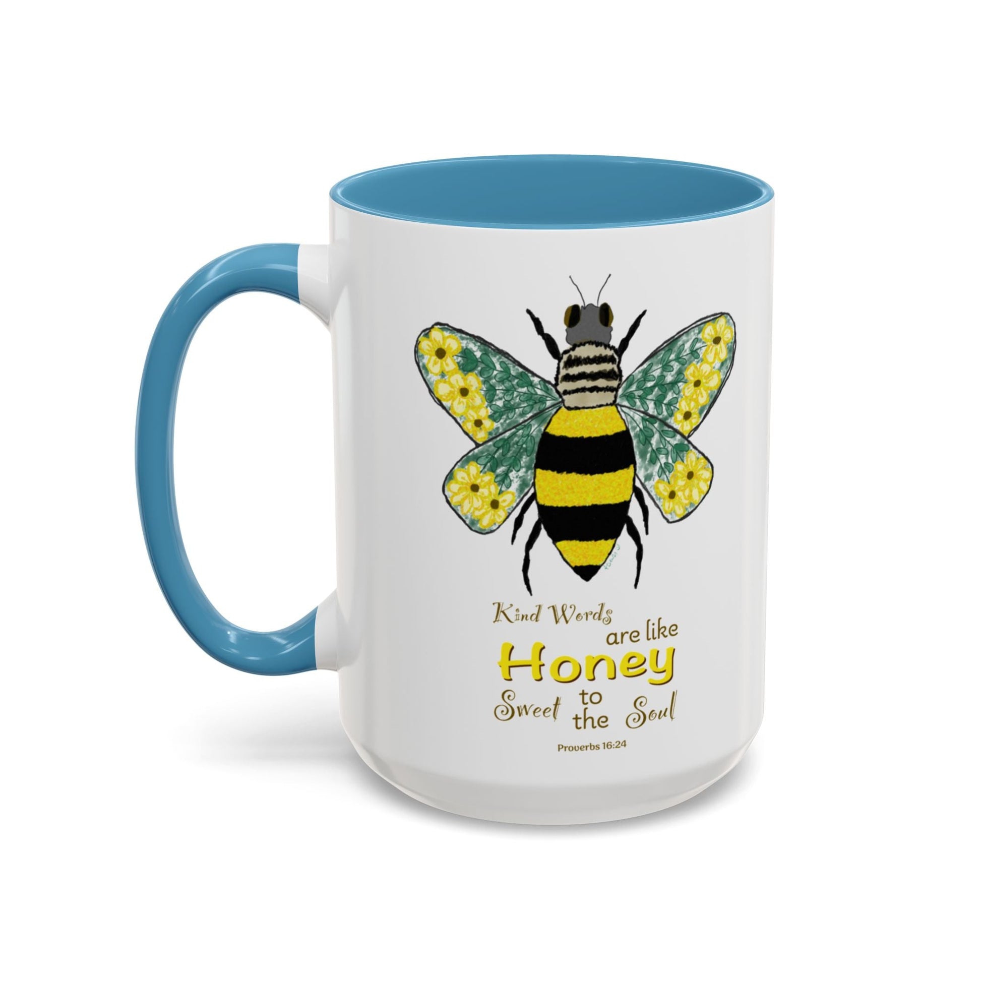 Bee Flower Two Tone Accent Coffee Mug (11 oz & 15 oz) - Blue Cava