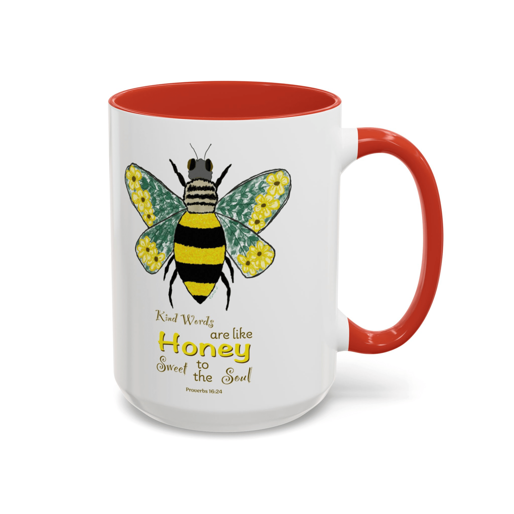 Bee Flower Two Tone Accent Coffee Mug (11 oz & 15 oz) - Blue Cava