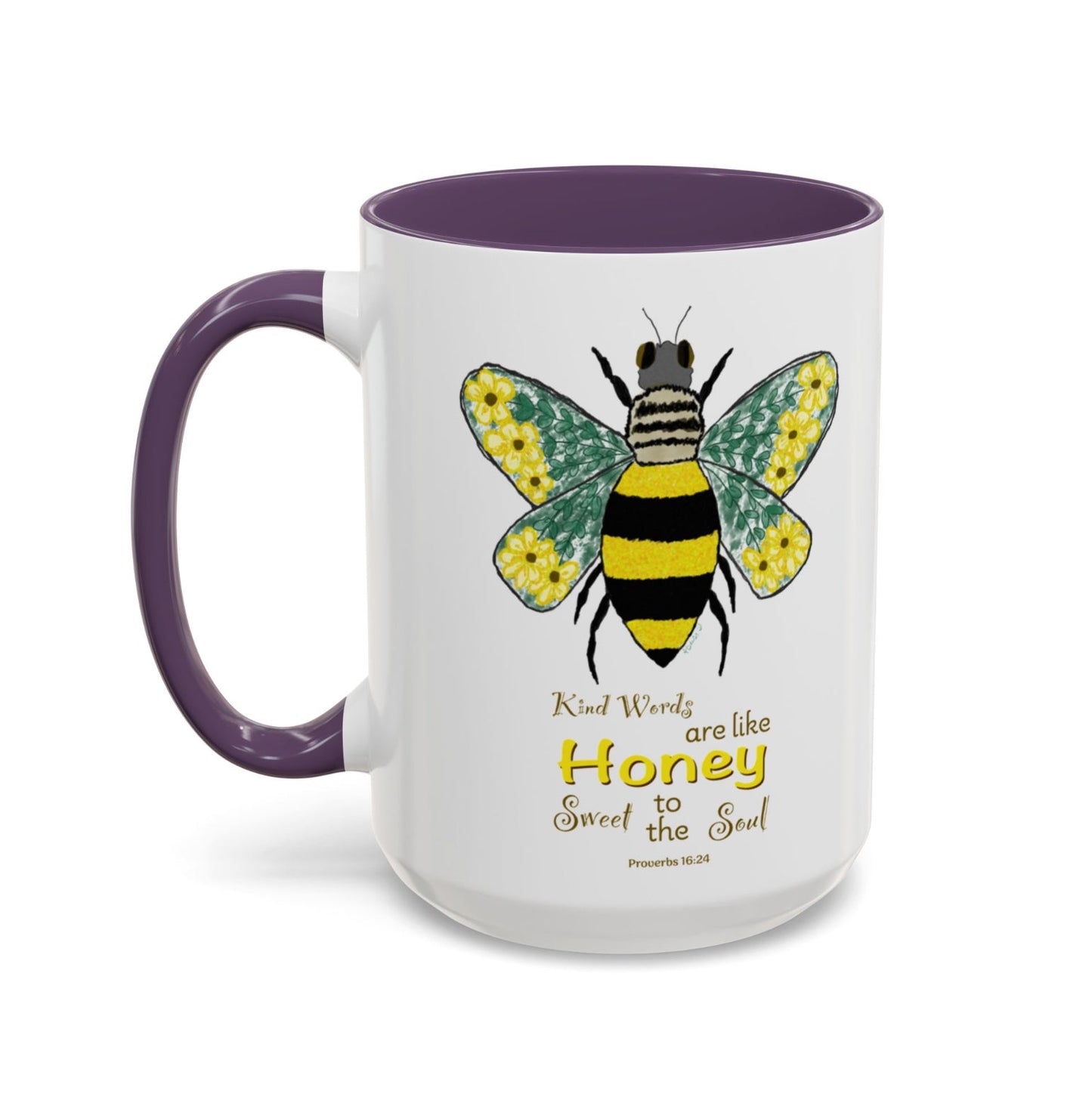 Bee Flower Two Tone Accent Coffee Mug (11 oz & 15 oz) - Blue Cava