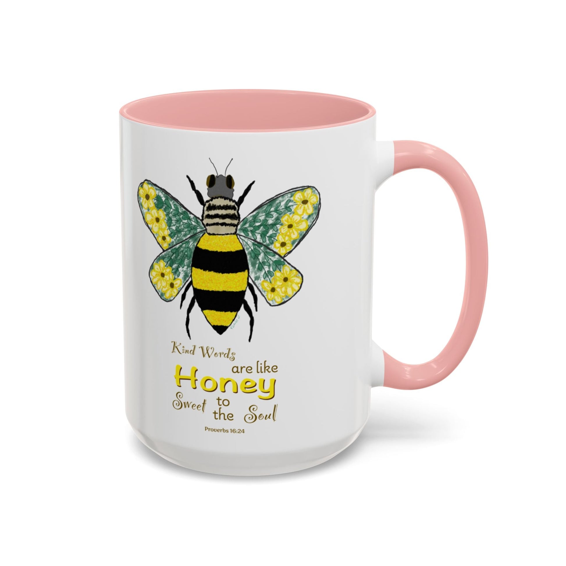 Bee Flower Two Tone Accent Coffee Mug (11 oz & 15 oz) - Blue Cava