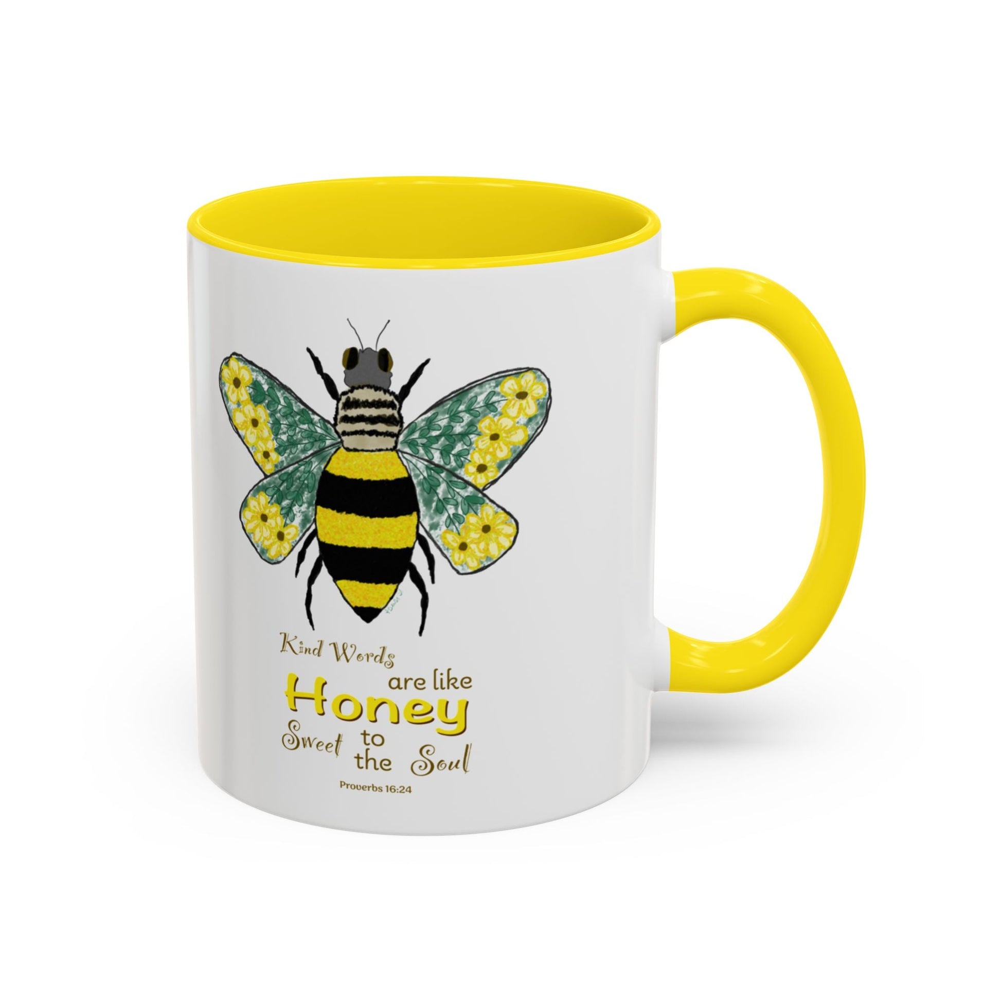 Bee Flower Two Tone Accent Coffee Mug (11 oz & 15 oz) - Blue Cava