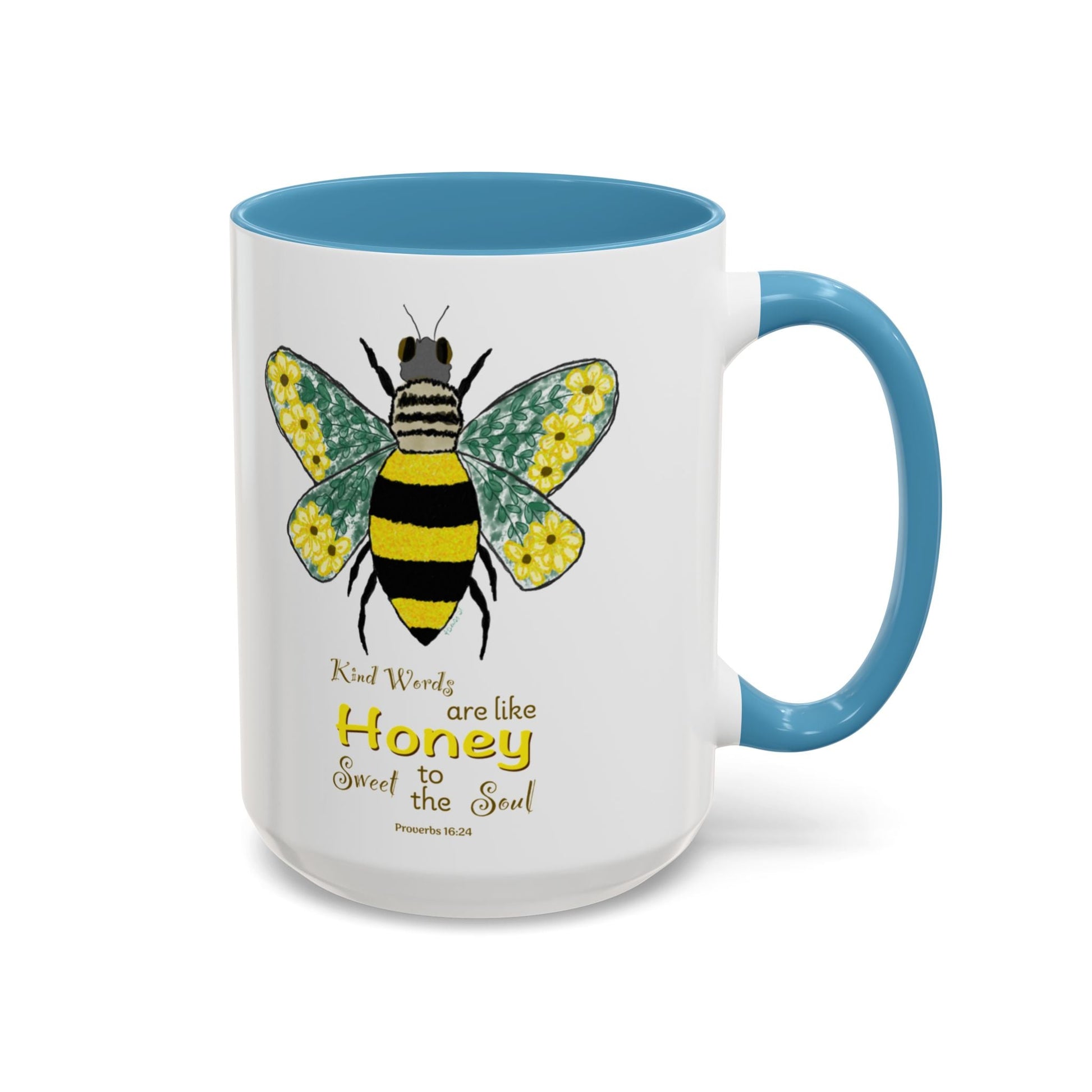 Bee Flower Two Tone Accent Coffee Mug (11 oz & 15 oz) - Blue Cava