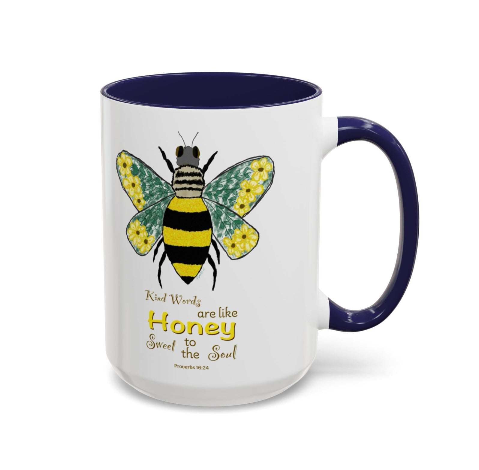 Bee Flower Two Tone Accent Coffee Mug (11 oz & 15 oz) - Blue Cava