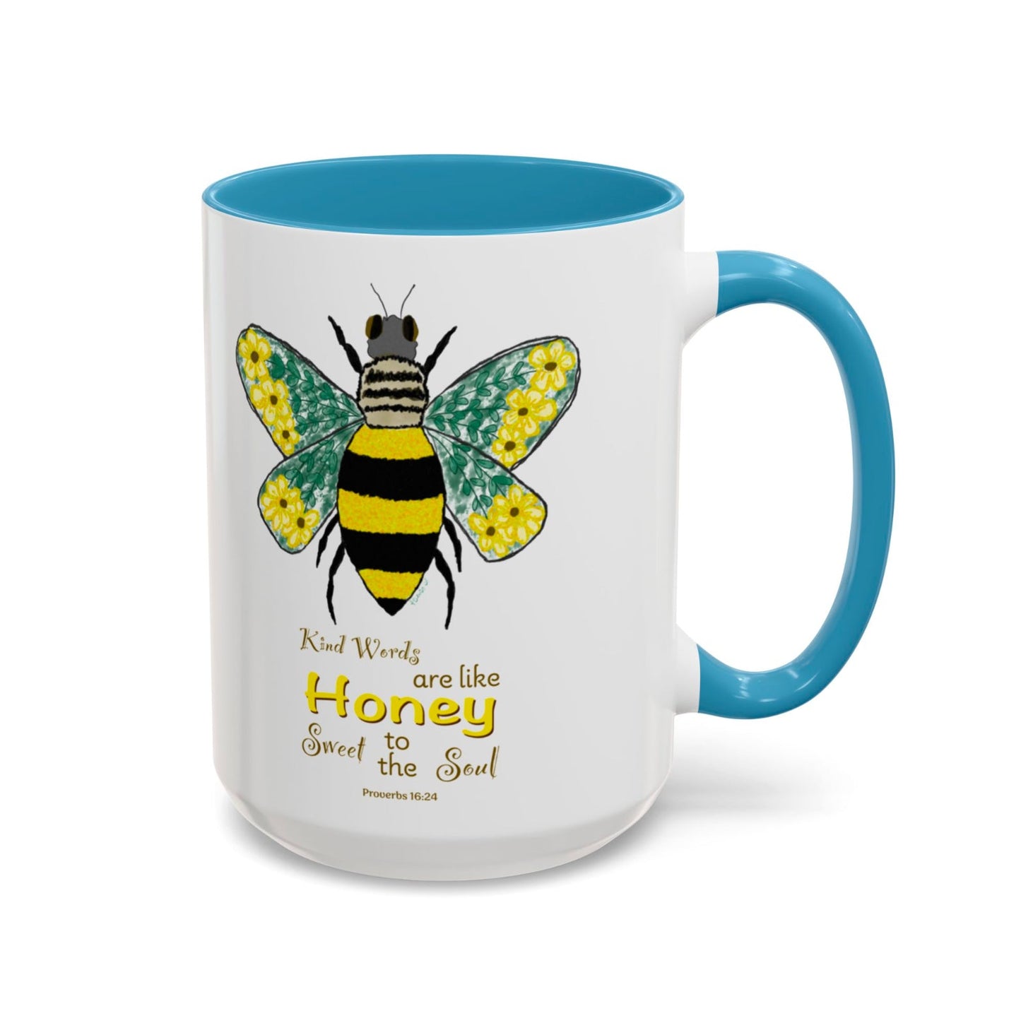 Bee Flower Two Tone Accent Coffee Mug (11 oz & 15 oz) - Blue Cava