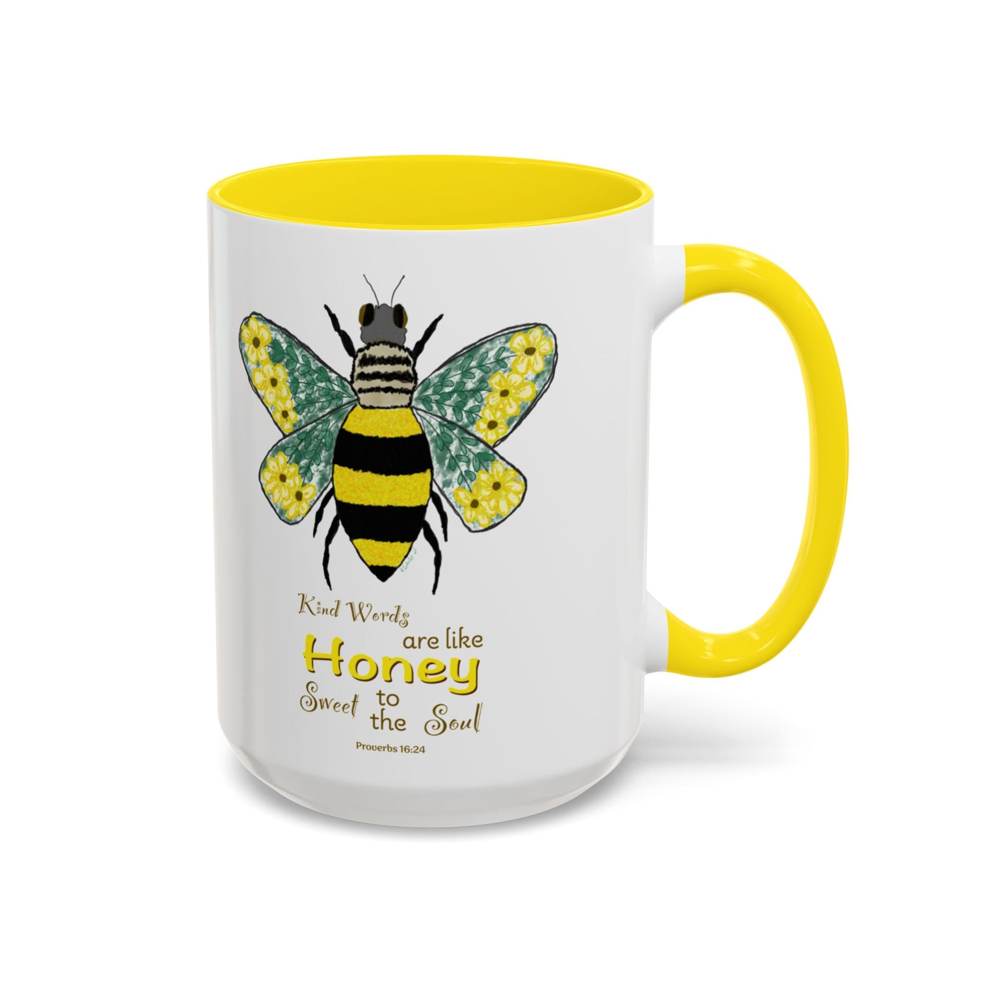 Bee Flower Two Tone Accent Coffee Mug (11 oz & 15 oz) - Blue Cava