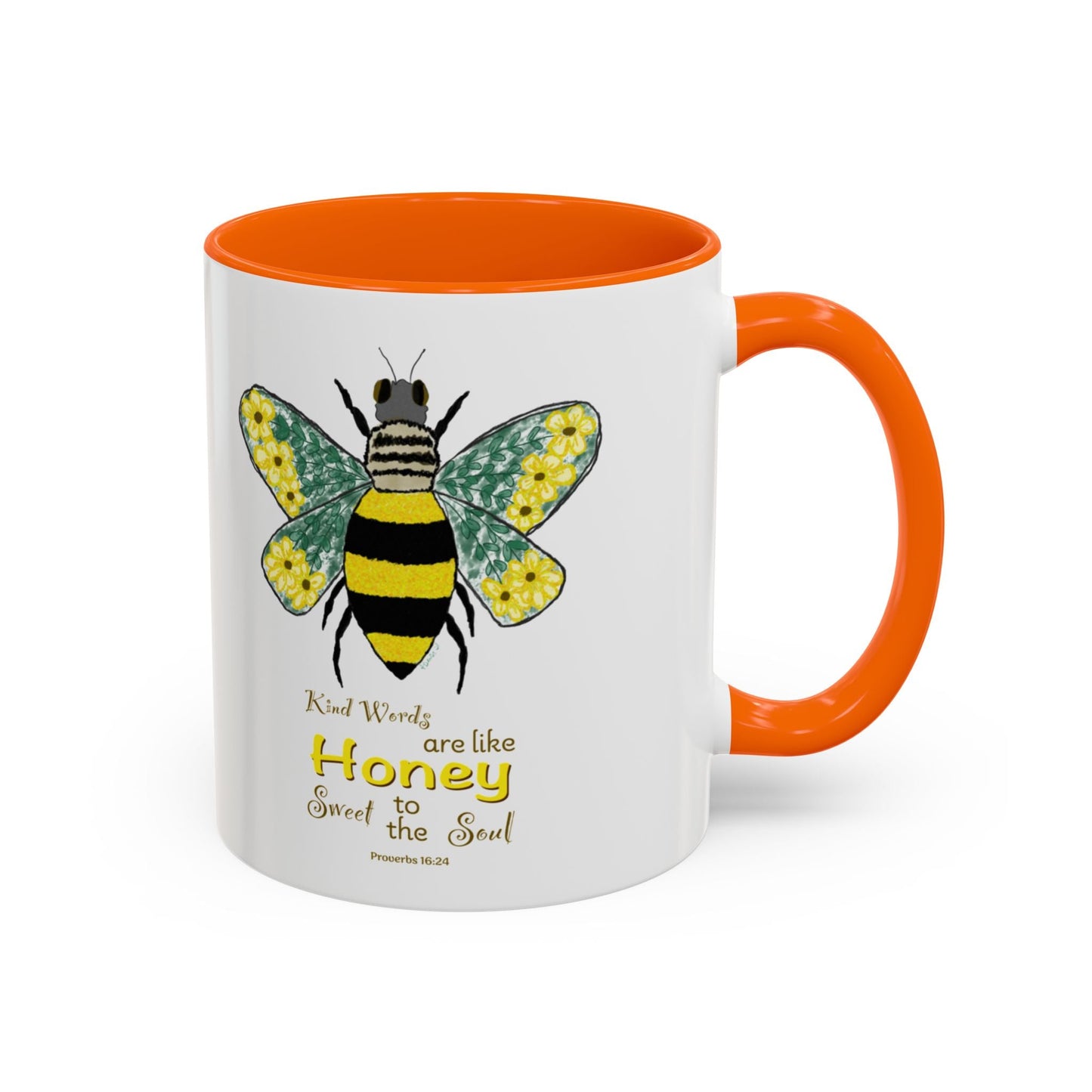 Bee Flower Two Tone Accent Coffee Mug (11 oz & 15 oz) - Blue Cava