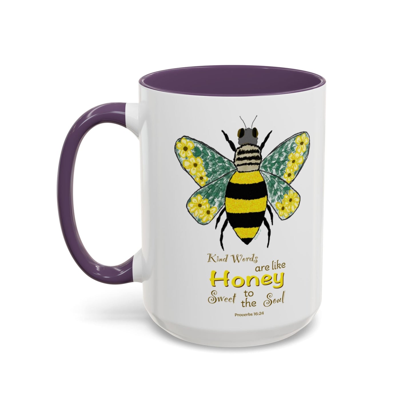 Bee Flower Two Tone Accent Coffee Mug (11 oz & 15 oz) - Blue Cava