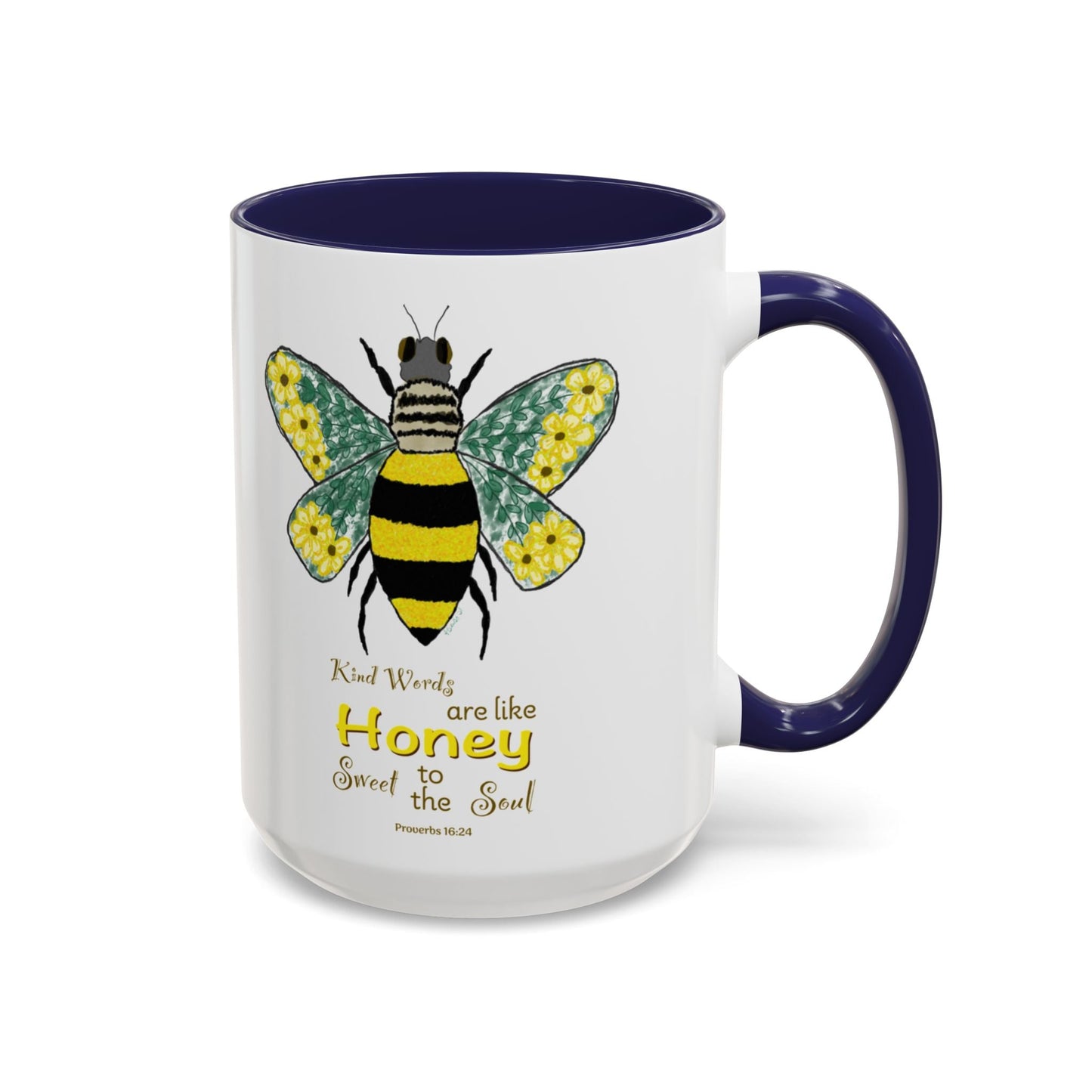 Bee Flower Two Tone Accent Coffee Mug (11 oz & 15 oz) - Blue Cava