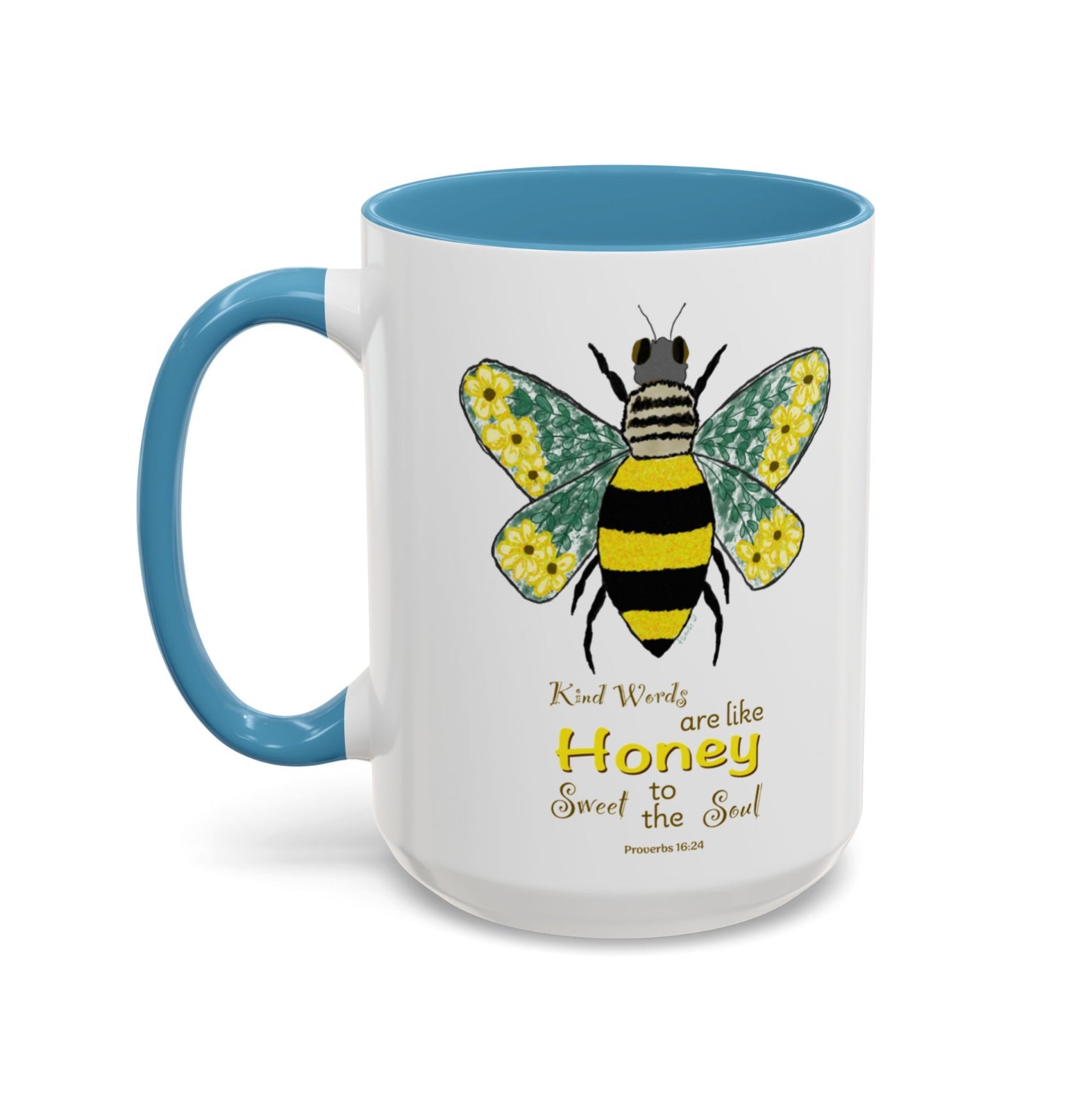 Bee Flower Two Tone Accent Coffee Mug (11 oz & 15 oz) - Blue Cava