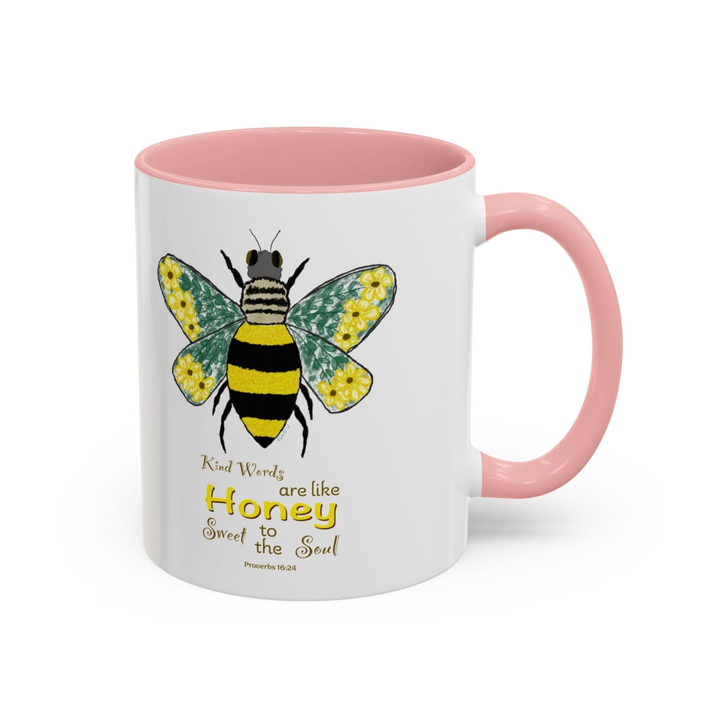 Bee Flower Two Tone Accent Coffee Mug (11 oz & 15 oz) - Blue Cava