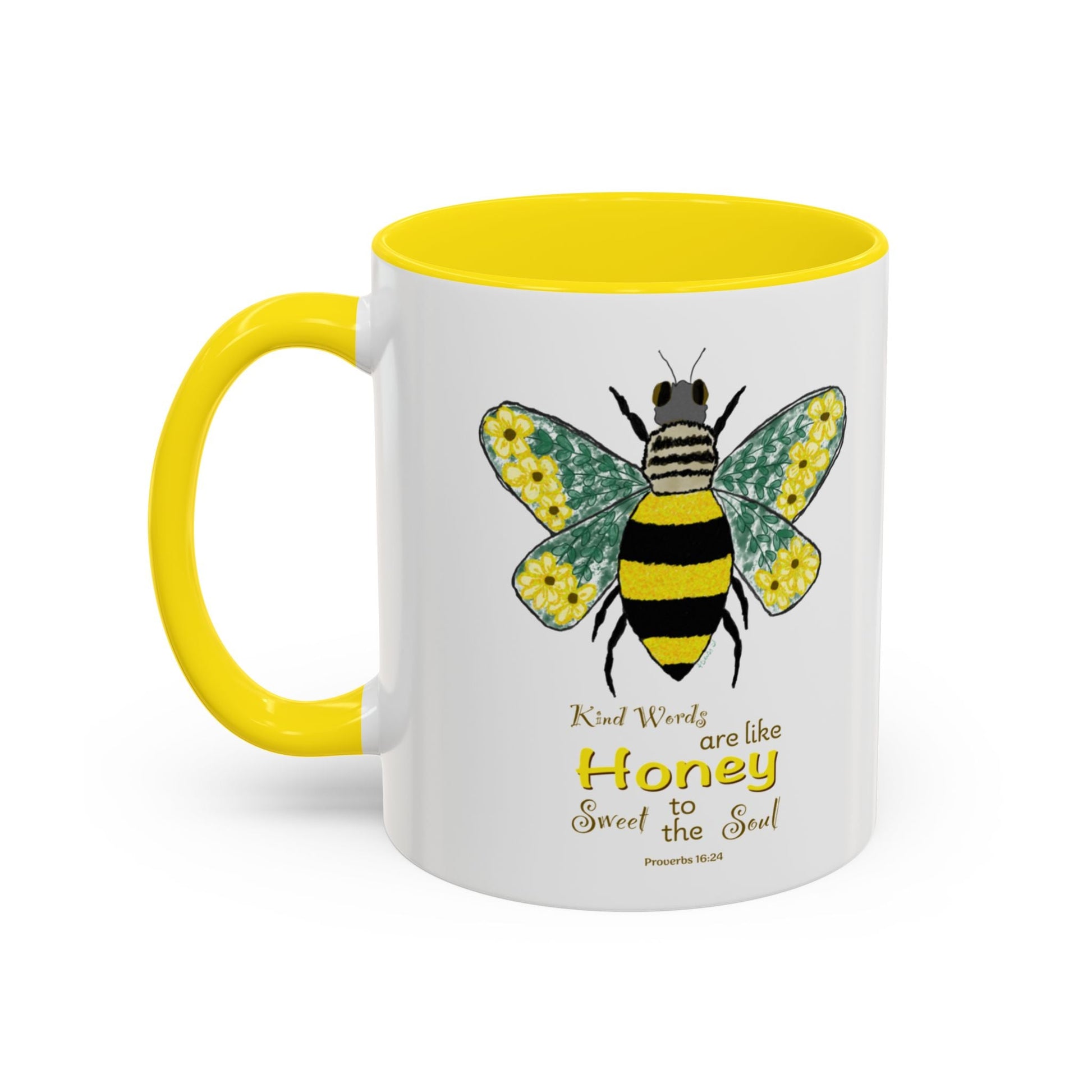 Bee Flower Two Tone Accent Coffee Mug (11 oz & 15 oz) - Blue Cava