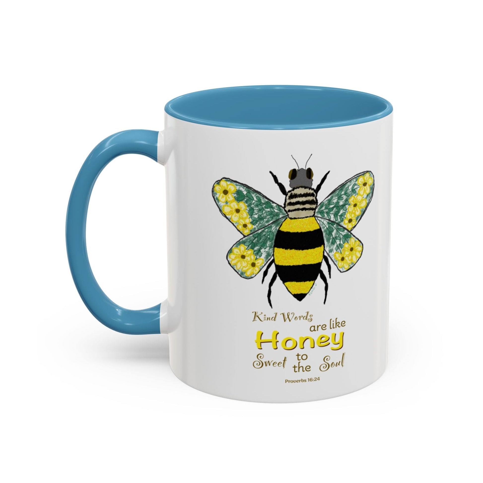 Bee Flower Two Tone Accent Coffee Mug (11 oz & 15 oz) - Blue Cava