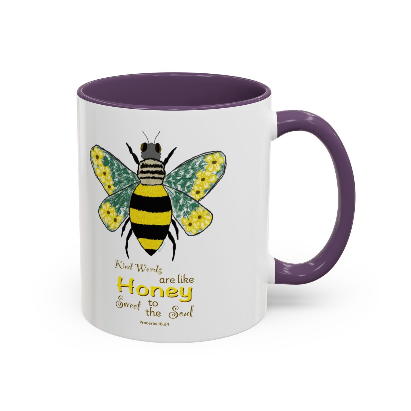 Bee Flower Two Tone Accent Coffee Mug (11 oz & 15 oz) - Blue Cava