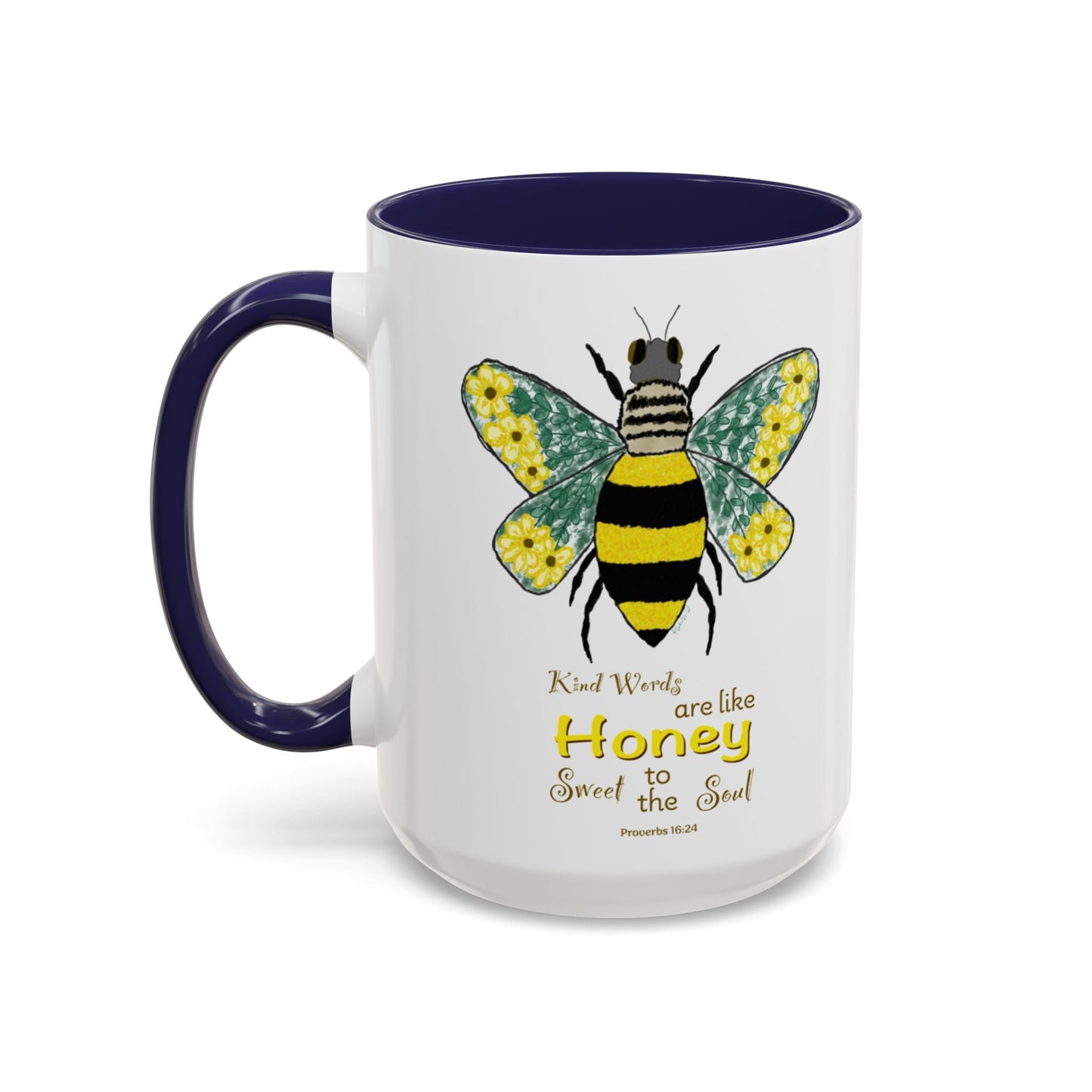 Bee Flower Two Tone Accent Coffee Mug (11 oz & 15 oz) - Blue Cava