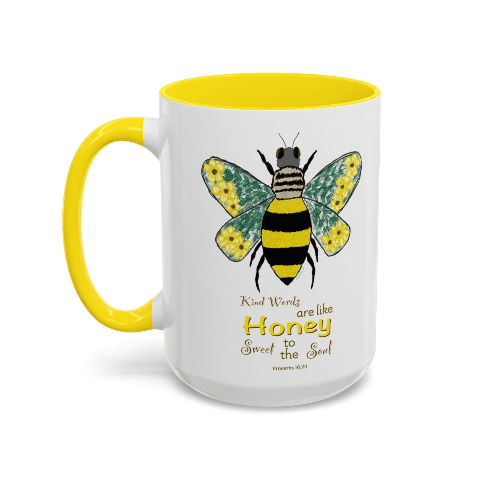 Bee Flower Two Tone Accent Coffee Mug (11 oz & 15 oz) - Blue Cava