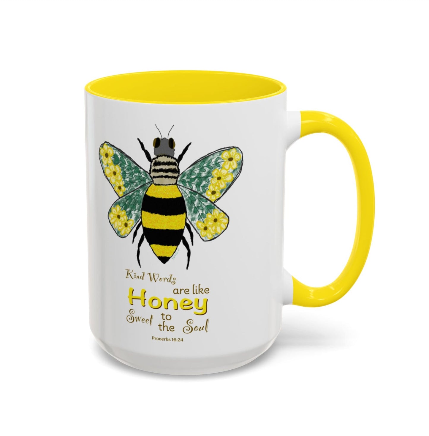 Bee Flower Two Tone Accent Coffee Mug (11 oz & 15 oz) - Blue Cava